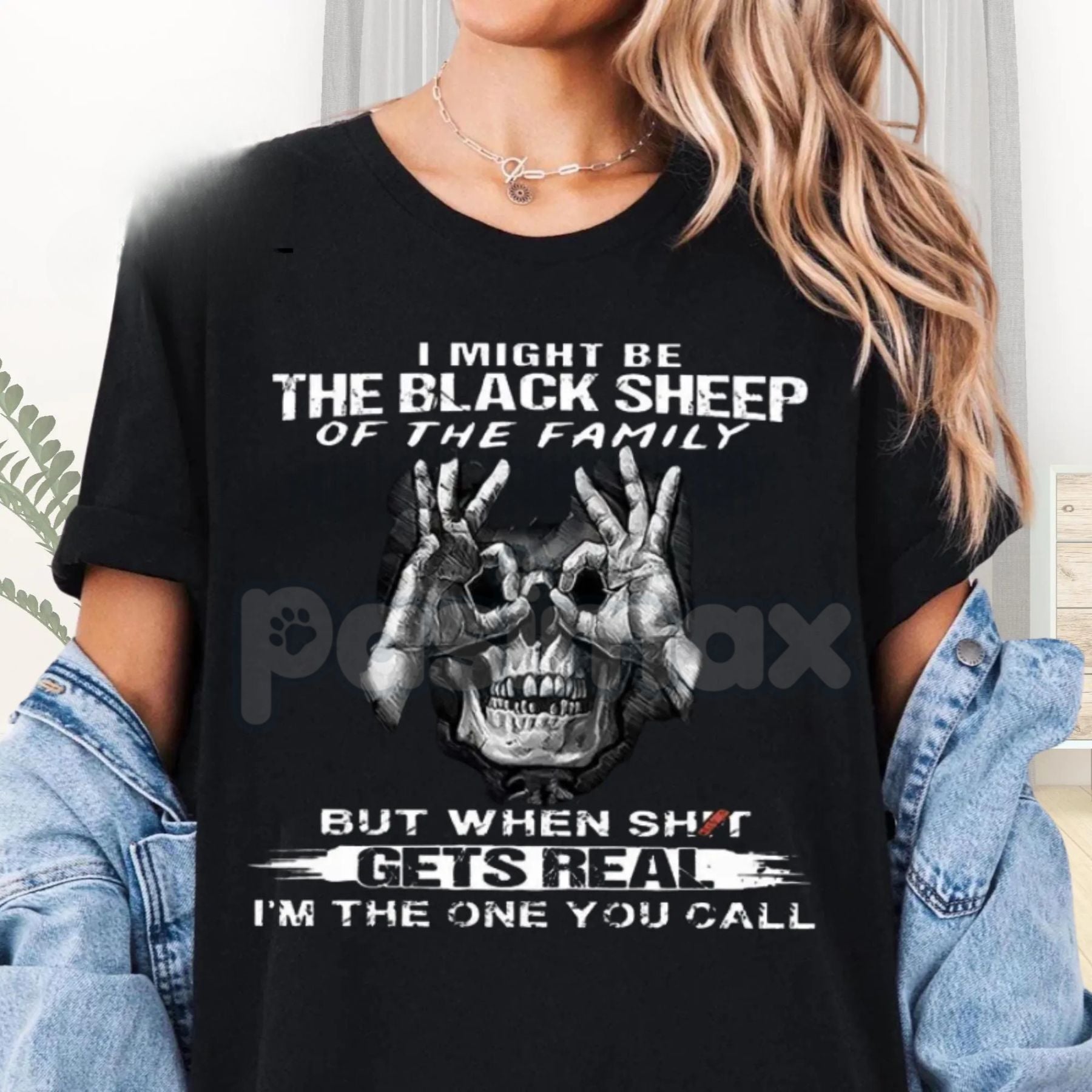 Pasimax "Black Sheep of the Family" Skull with OK Print T-Shirt - Funny Rebel Slogan Tee, Unisex Edgy Graphic Apparel, Ironic