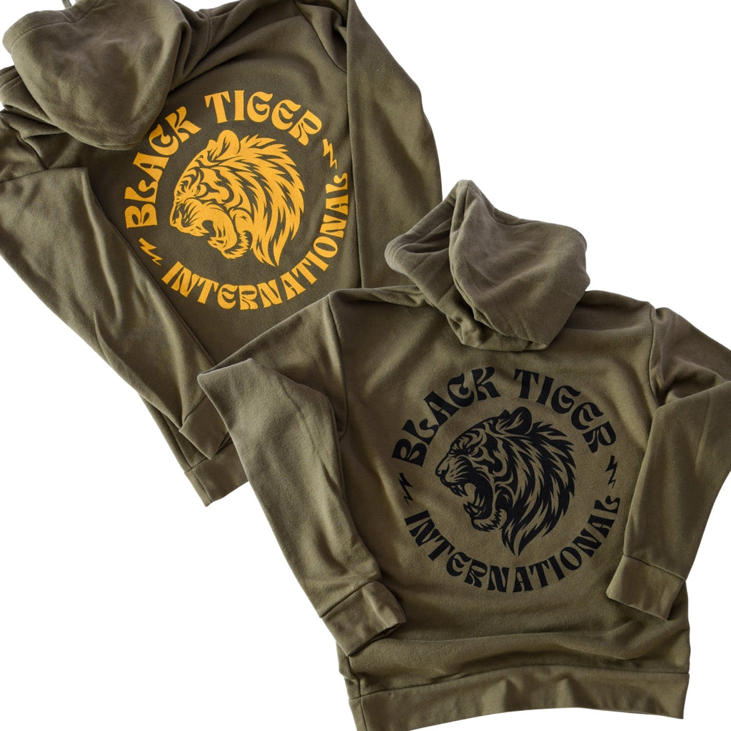 Black Tiger International Attack Tiger Logo Hoodie OG Green — main product shot