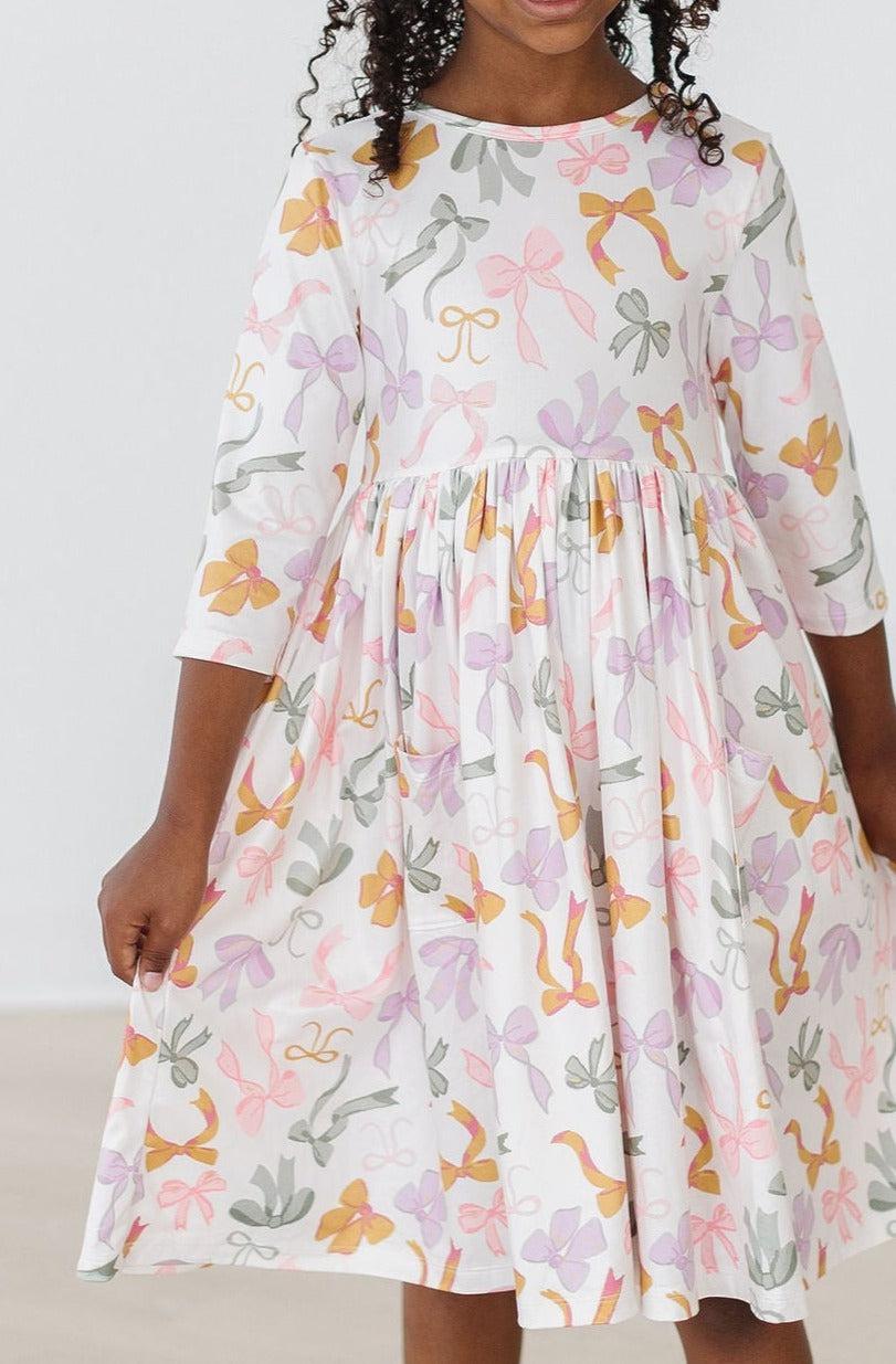 Mila & Rose ® Boho Bows 3/4 Sleeve Pocket Twirl Dress — main product shot