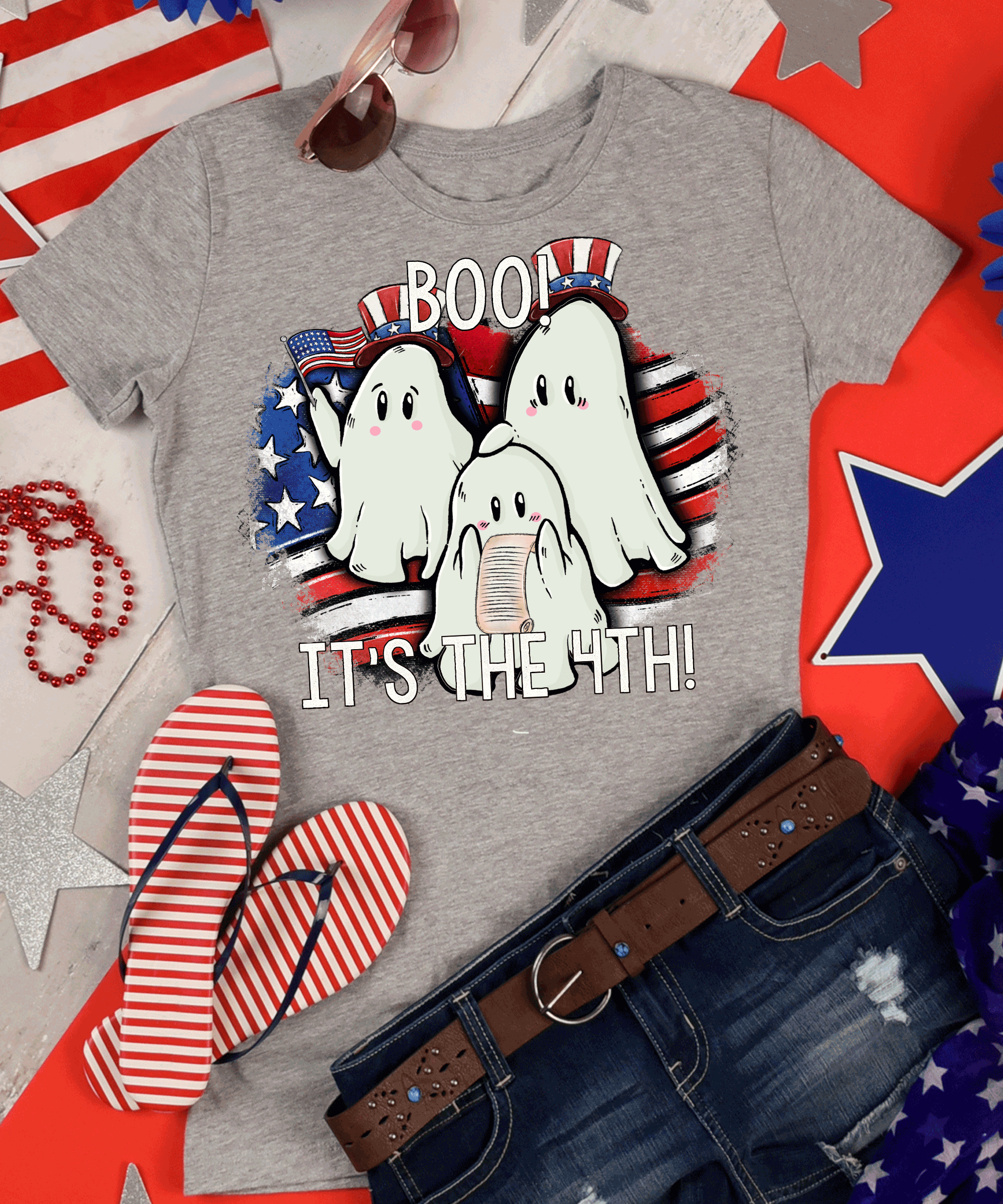 A Blessed Texas Mess Boutique 4th of July Shirt, Comfort Colors® Ghost Shirt, Patriotic ghost Tshirt,… — main product shot