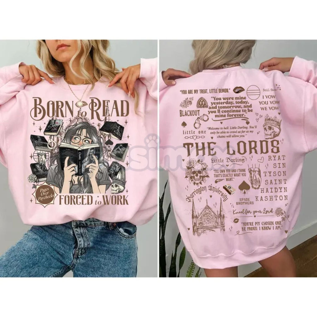 Pasimax Born To Read Forced To Work Sweatshirt | Funny Book Lover Crewneck | Aesthetic Librarian Jumper | Bibliophile Gift fo