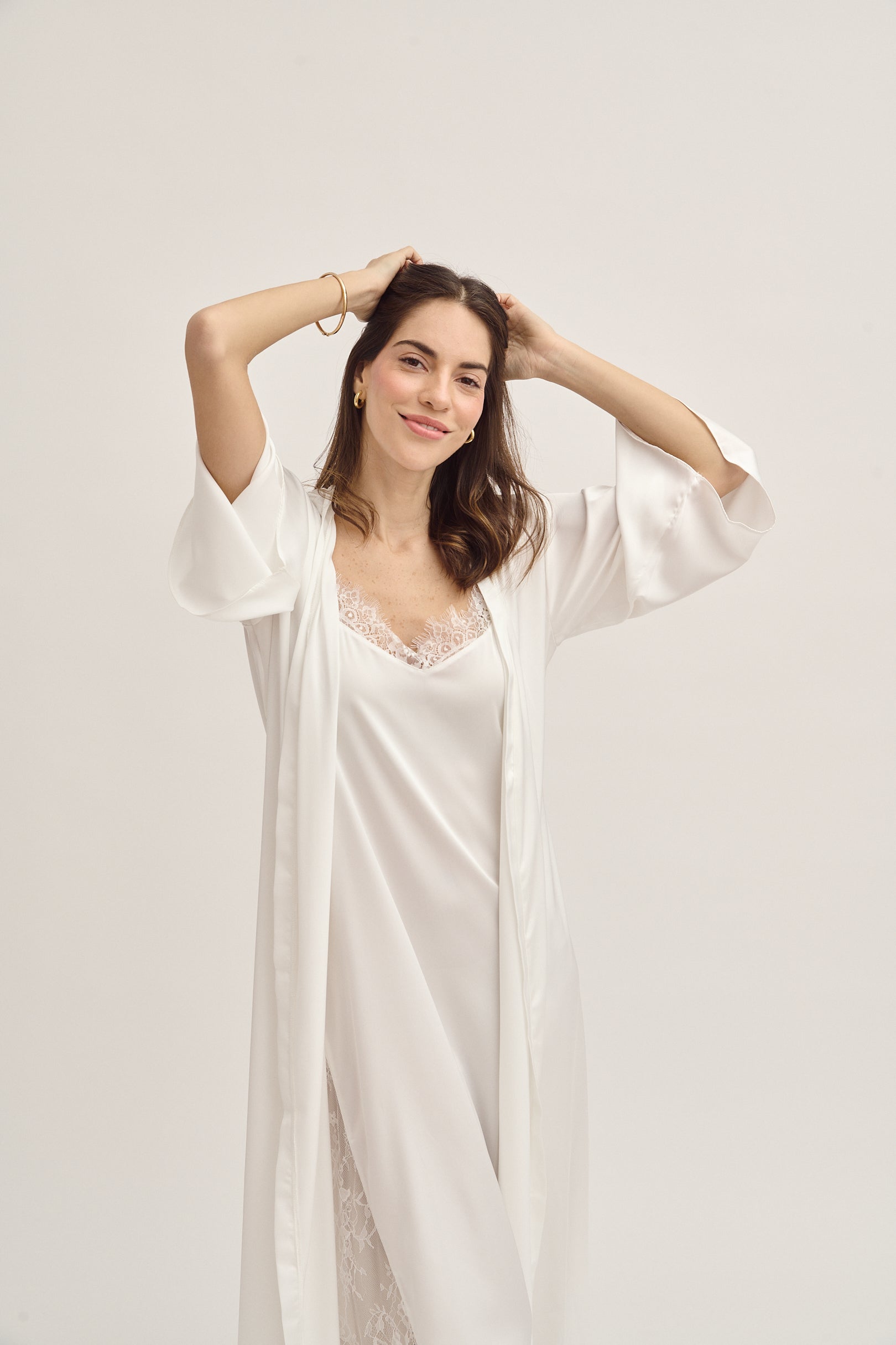 Simoné Sleepwear USA Washable Silk Kimono & Dress Bridal Set — side view