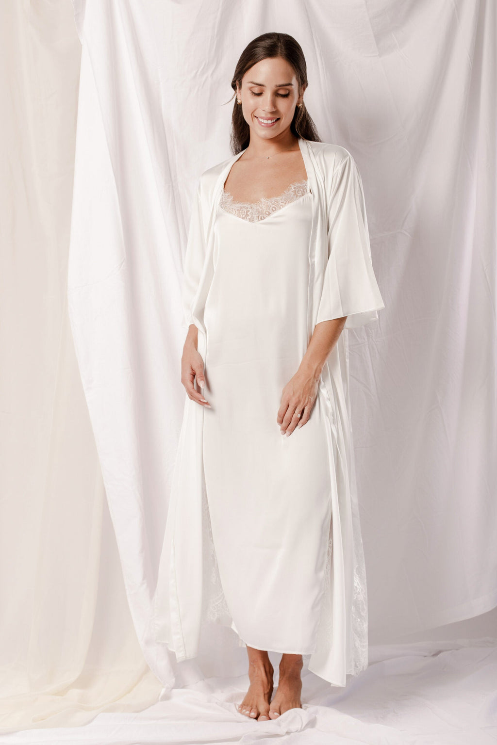 Simoné Sleepwear USA Washable Silk Kimono & Dress Bridal Set — back view