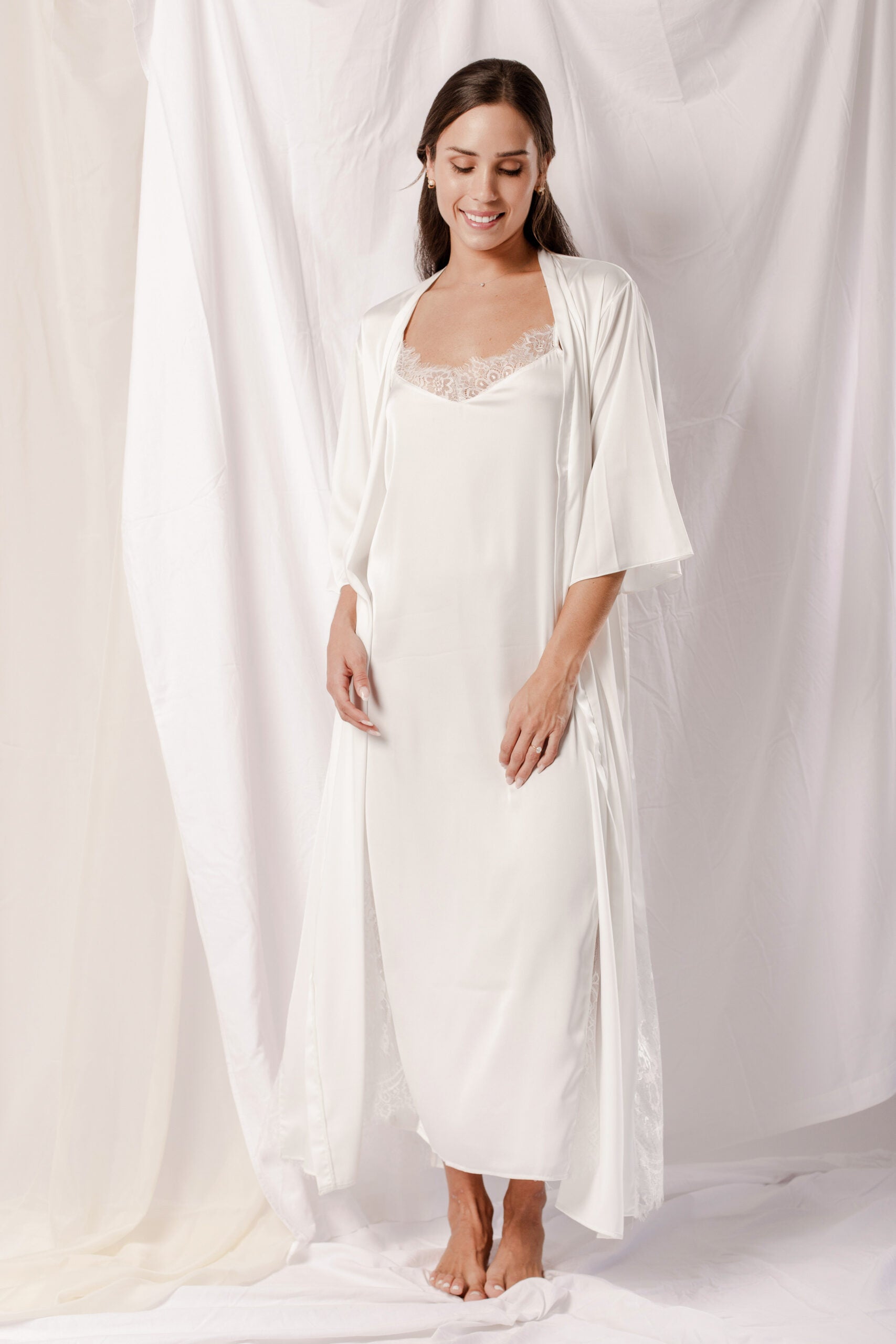 Simoné Sleepwear USA Washable Silk Kimono & Dress Bridal Set — back view