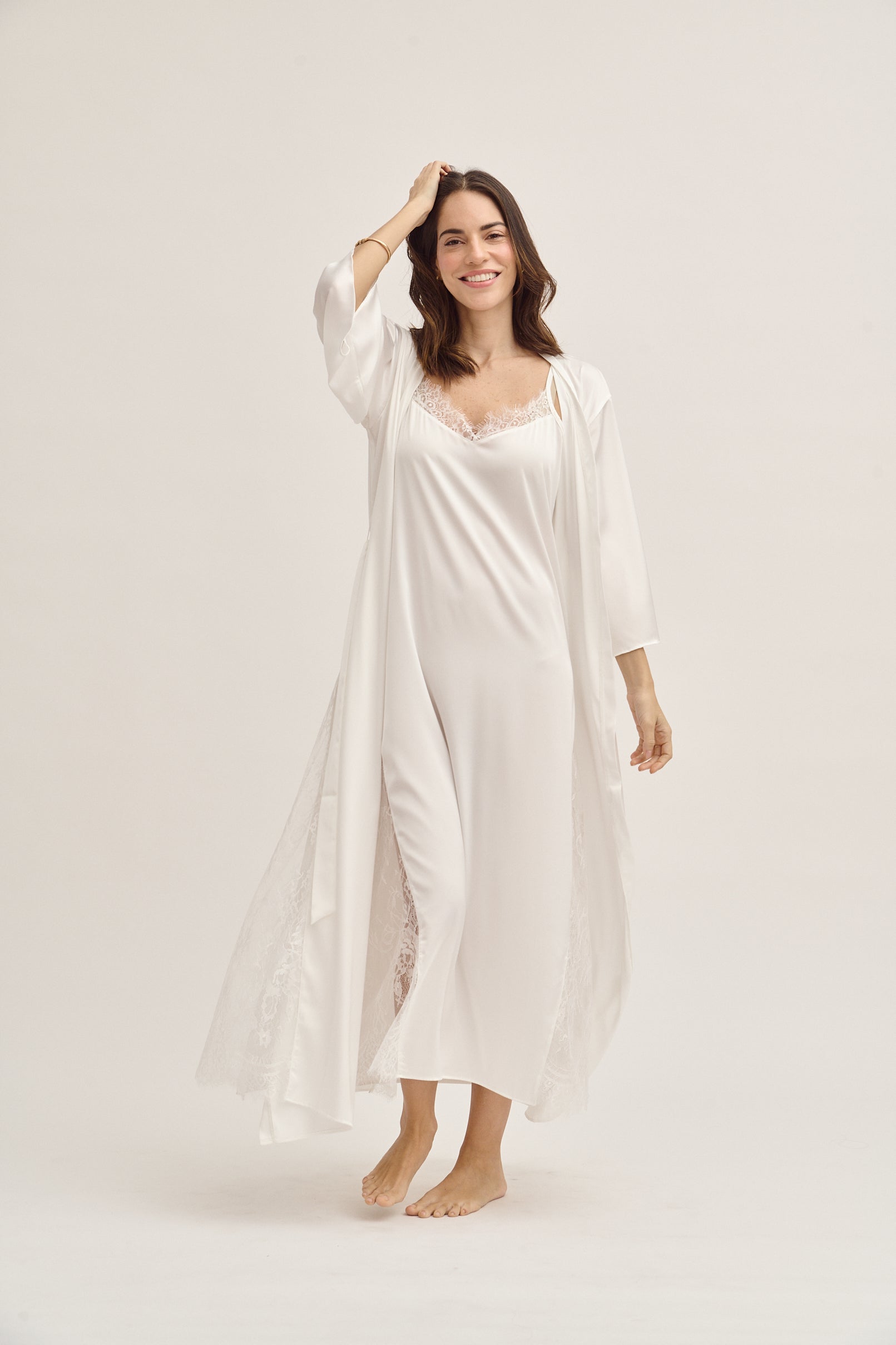 Simoné Sleepwear USA Washable Silk Kimono & Dress Bridal Set — lifestyle context