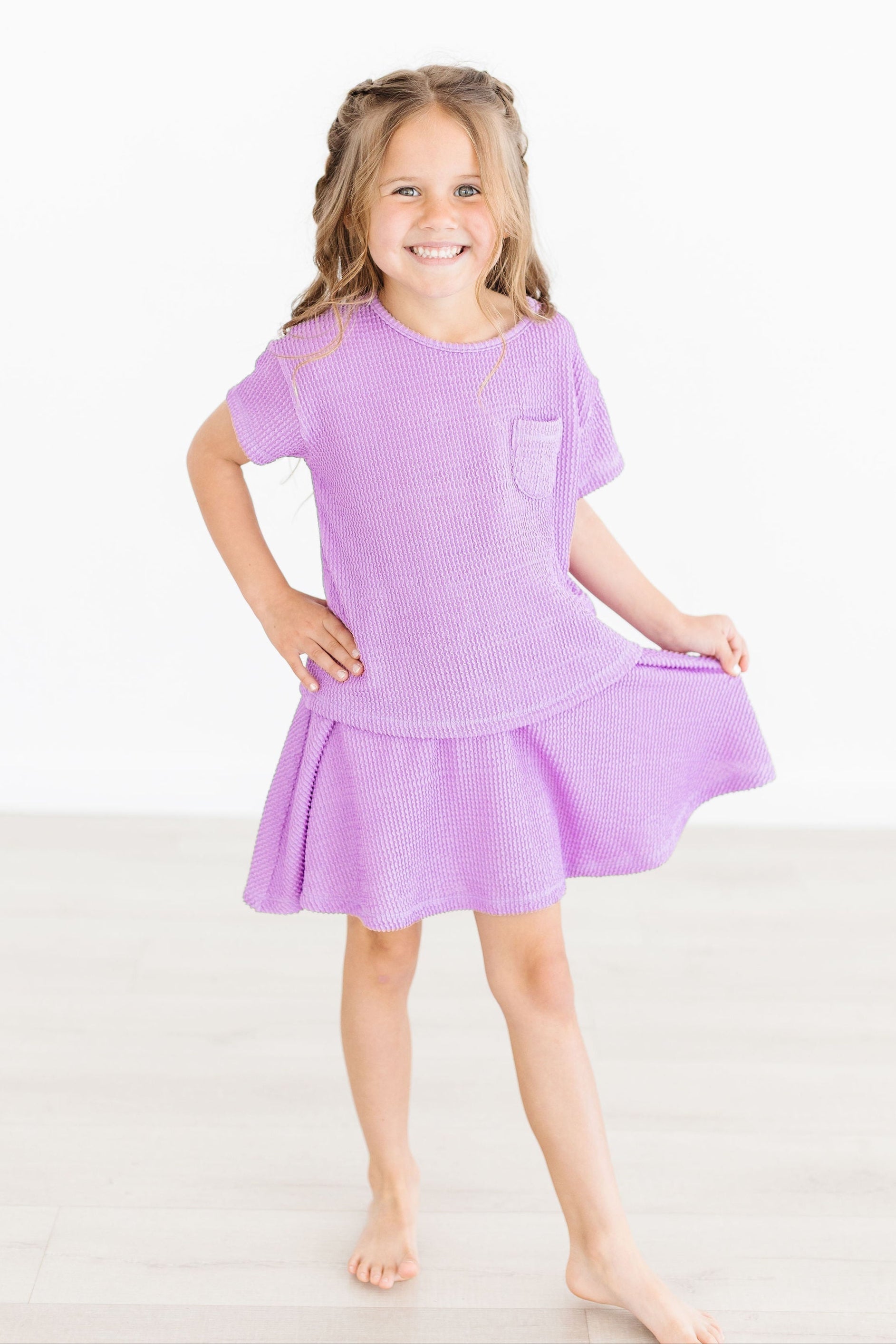 Mila & Rose ® Bright Lilac Scrunchy Twirl Skort — detail close-up