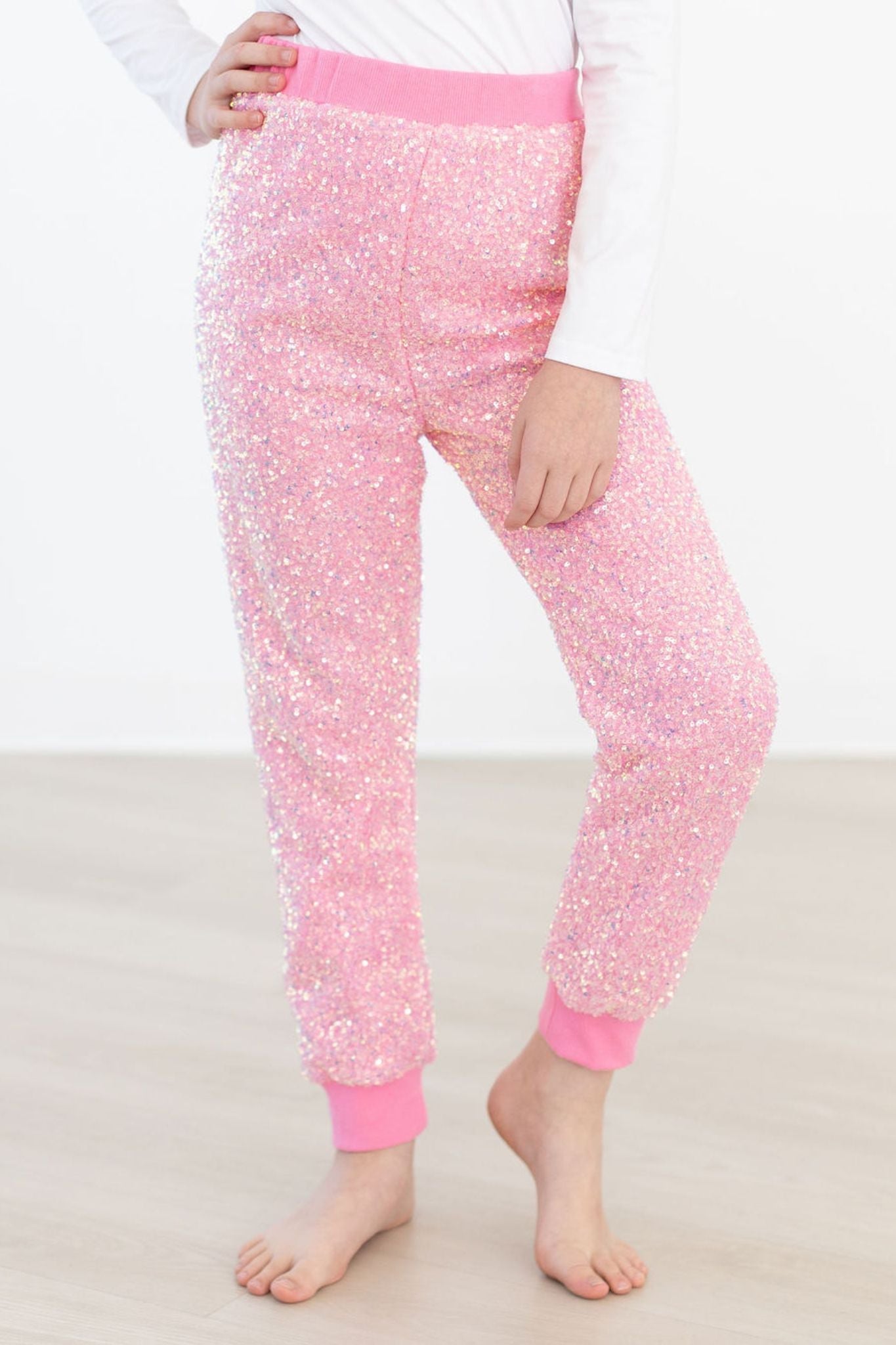 Mila & Rose ® Bubblegum Pink Sequin Joggers — main product shot