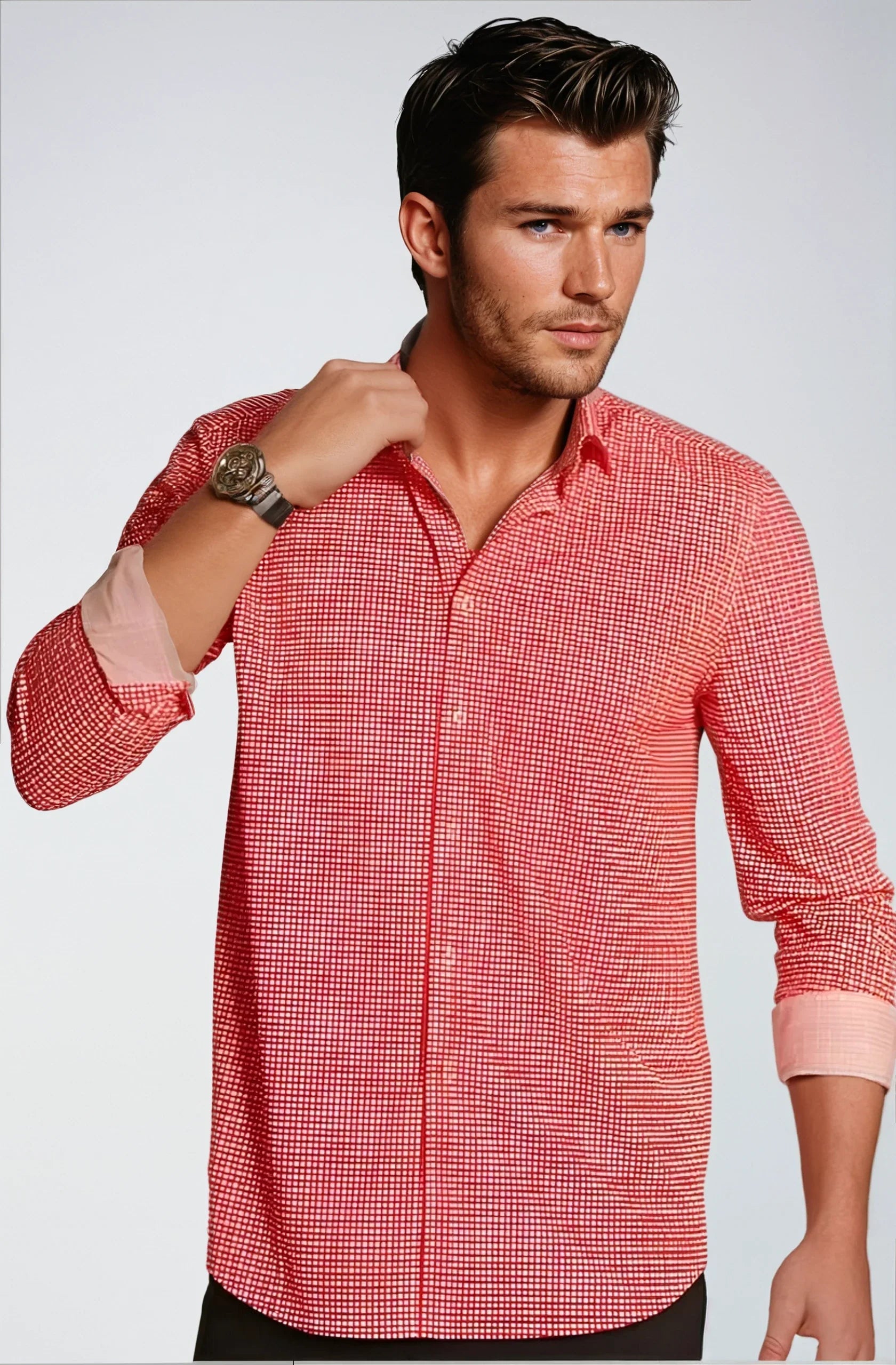 Buki Swiss Check Long Sleeve Tech Shirt - Red — alternative angle