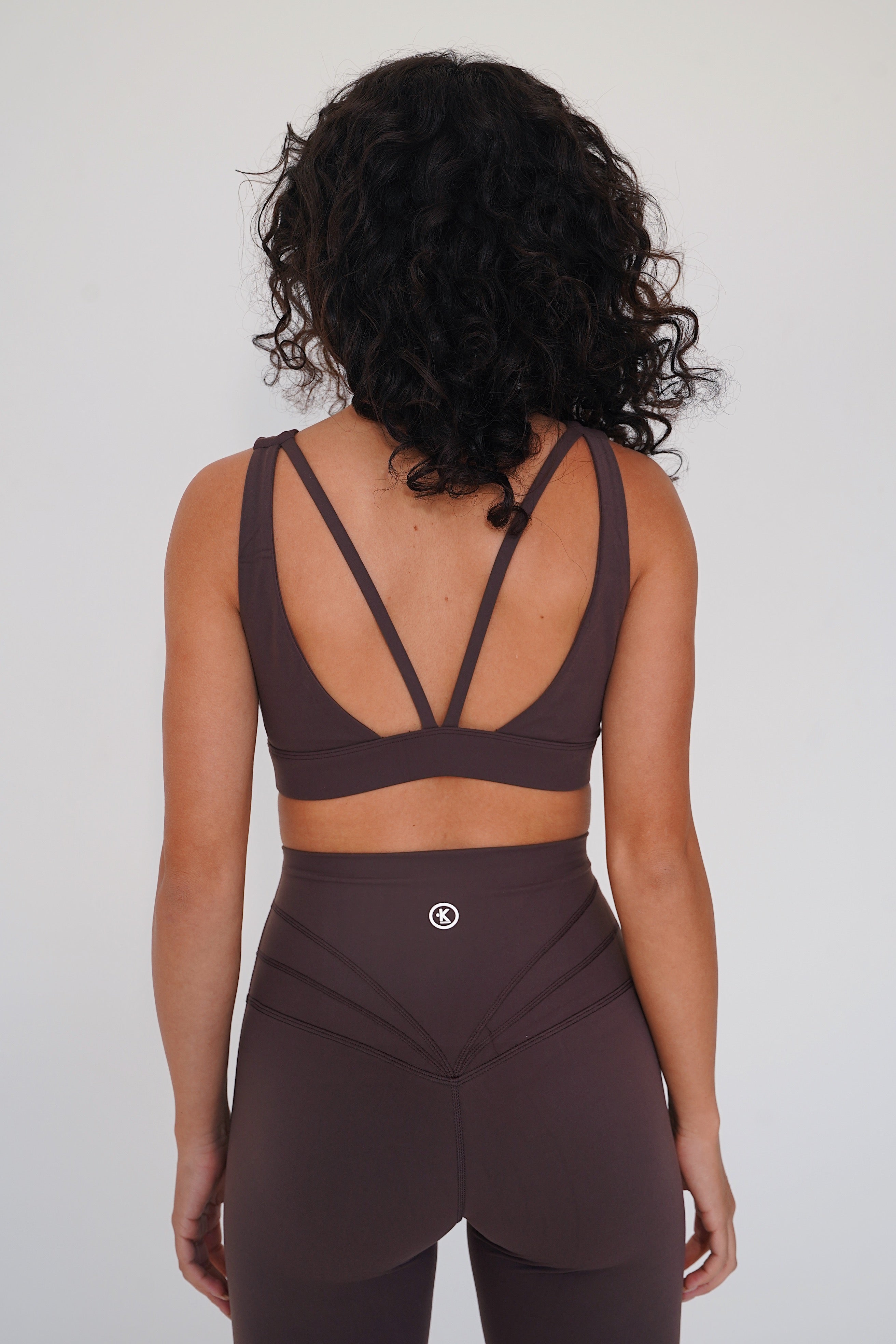 KIMITH BRAND I am Beautifully Radiant Quick Dry Coffee Sports Bra — main product shot