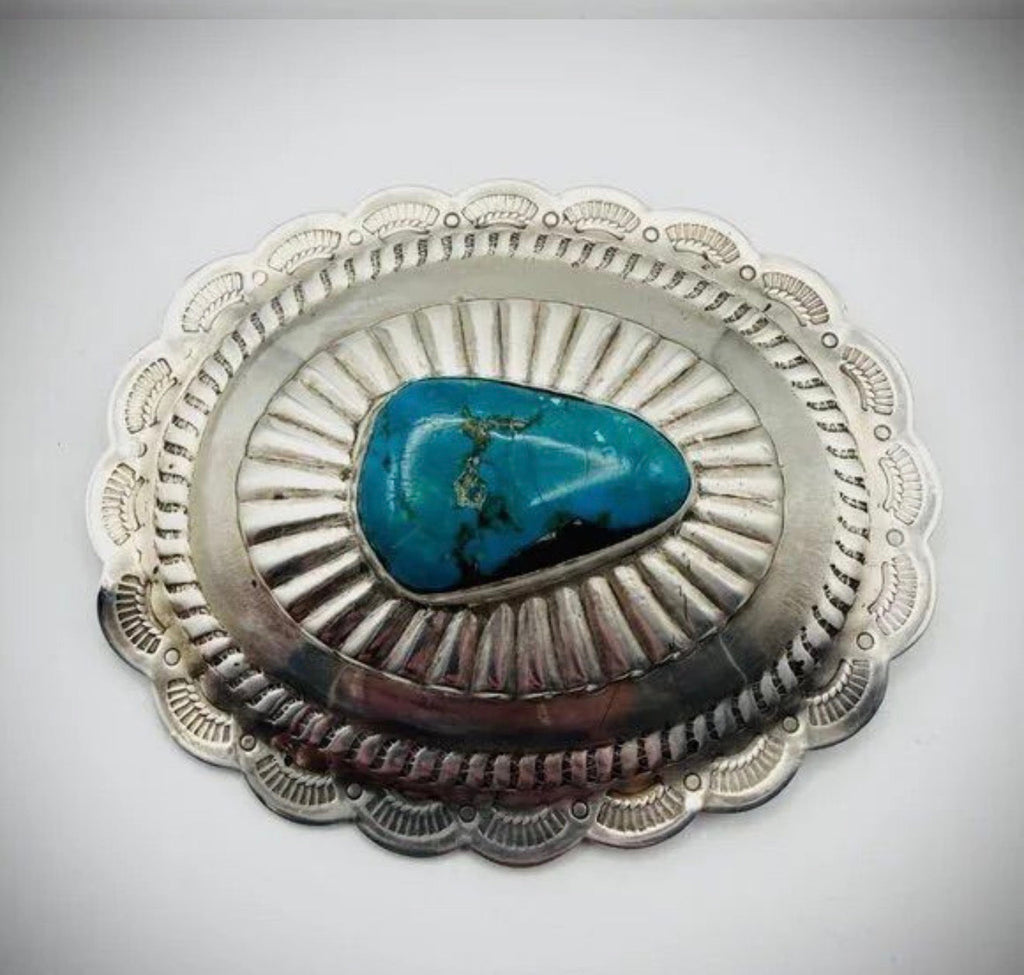 Artist Signed Vintage Sterling Turquoise Concho Belt Buckle 85g 3.75”x3”