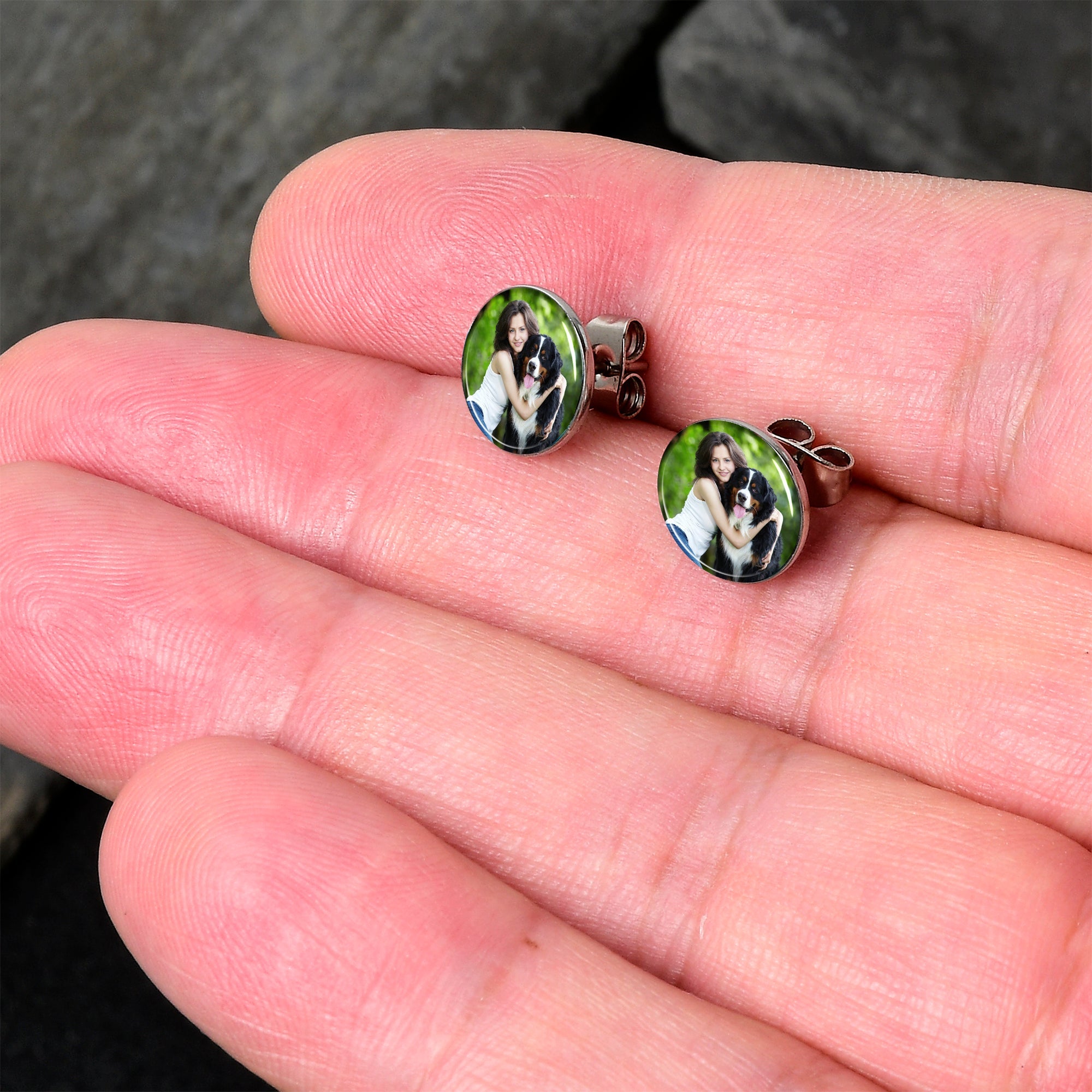 BodyCandy Custom Full Color Photo Stud Earrings — detail close-up