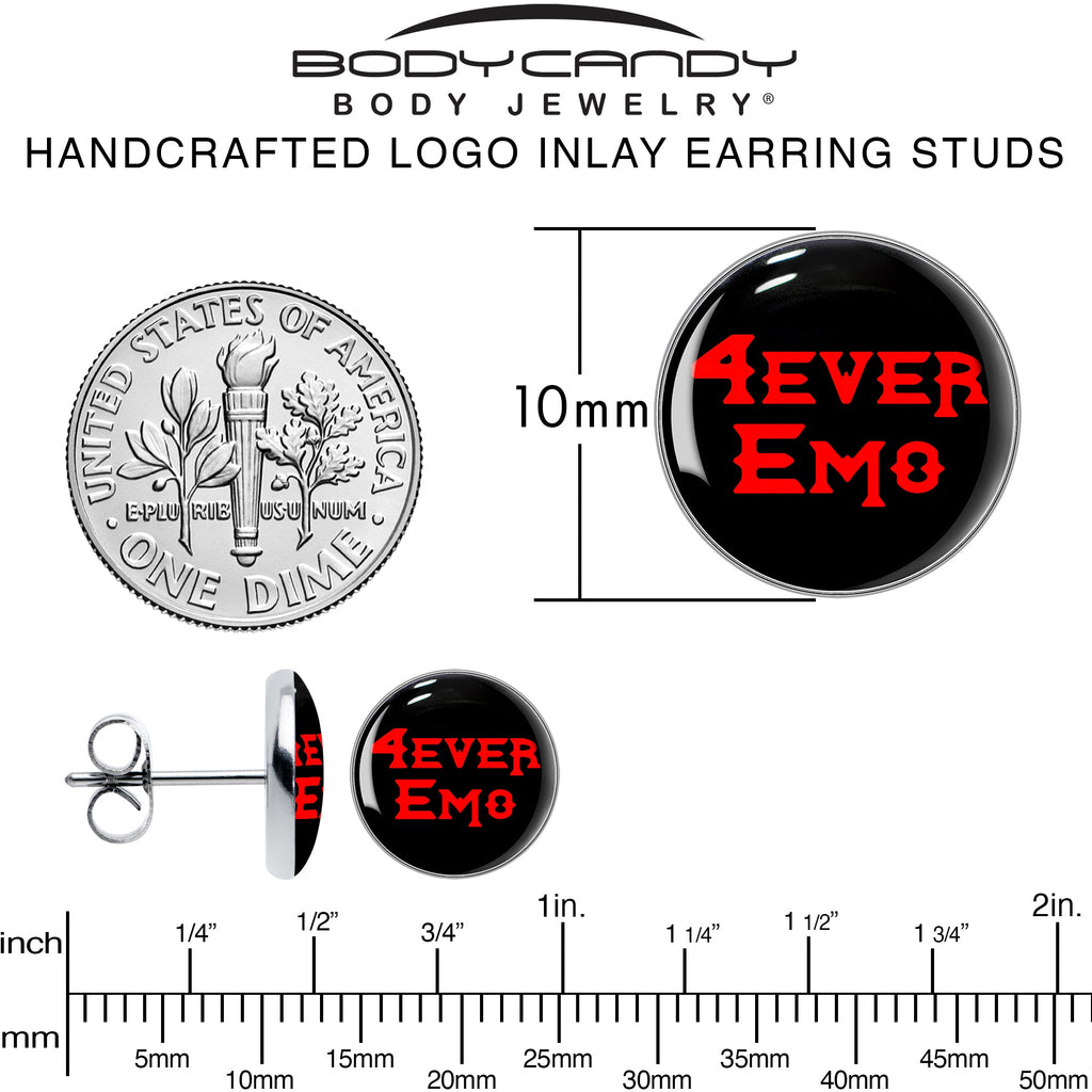 BodyCandy Black Red 4 Ever Emo Stud Earrings by Onyx O — alternative angle