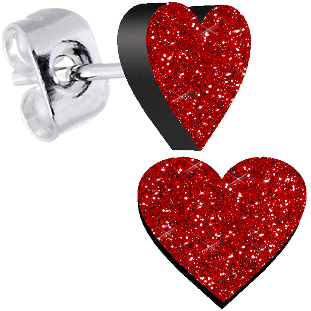 BodyCandy Glitter Heart Stud Earrings - Hypoallergenic — lifestyle context