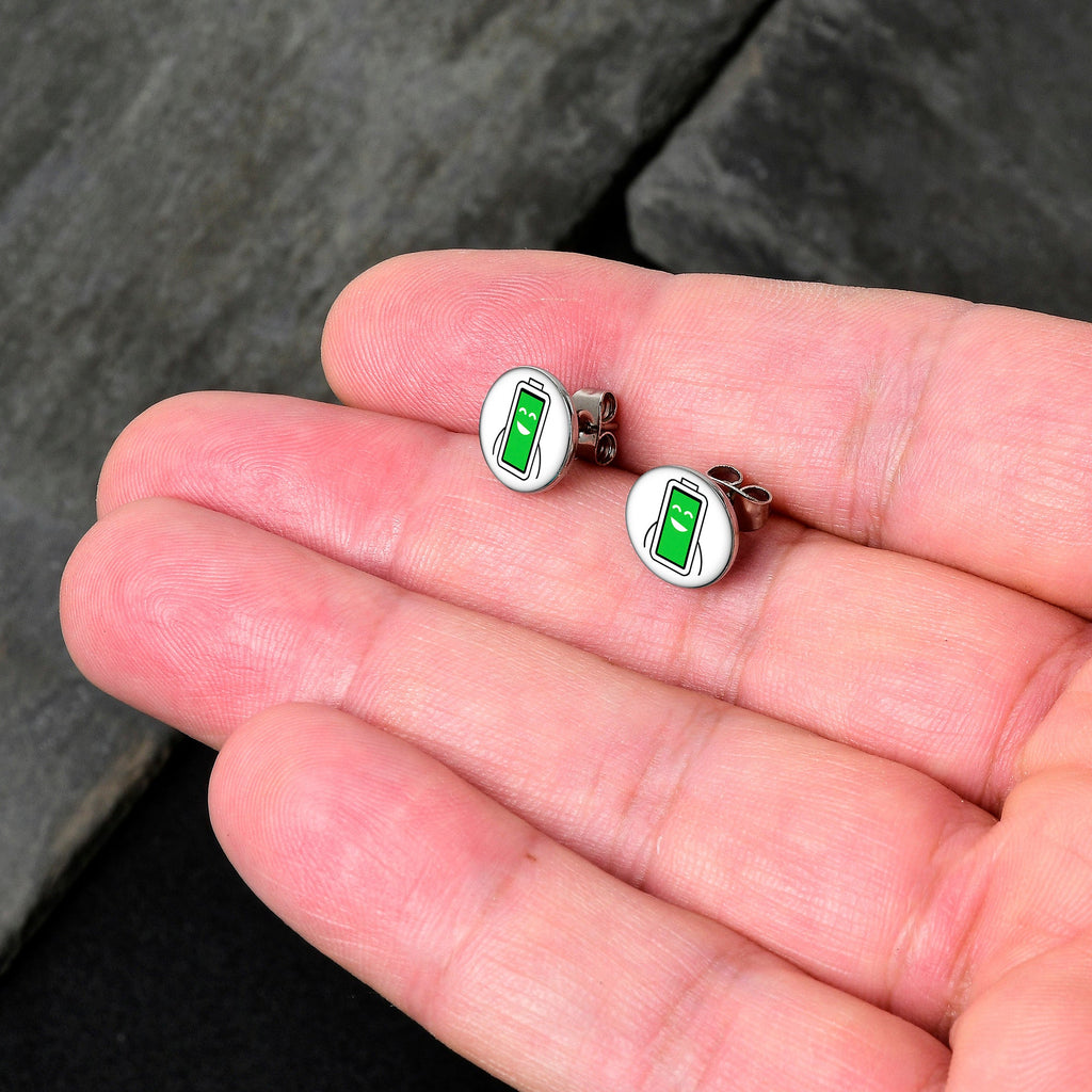 BodyCandy Battery Full Stud Earrings by Onyx O — detail close-up