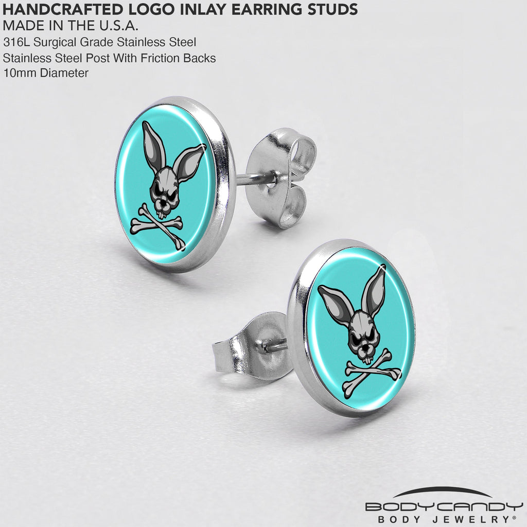 BodyCandy Bunny and Crossbones Stud Earrings by Onyx O — in-use photo