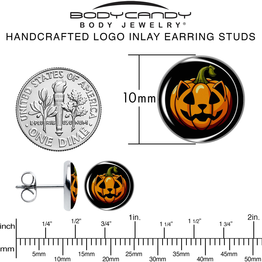 BodyCandy Orange Pumpkin Cat Jack-O-Lantern Stud Earrings by Onyx O — alternative angle