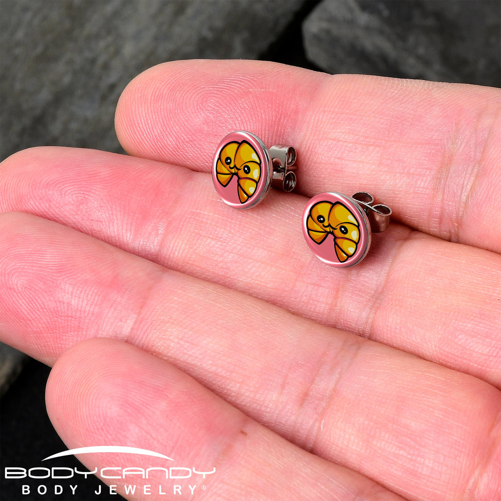 BodyCandy Quaso Croissant Stud Earrings by Onyx O — detail close-up
