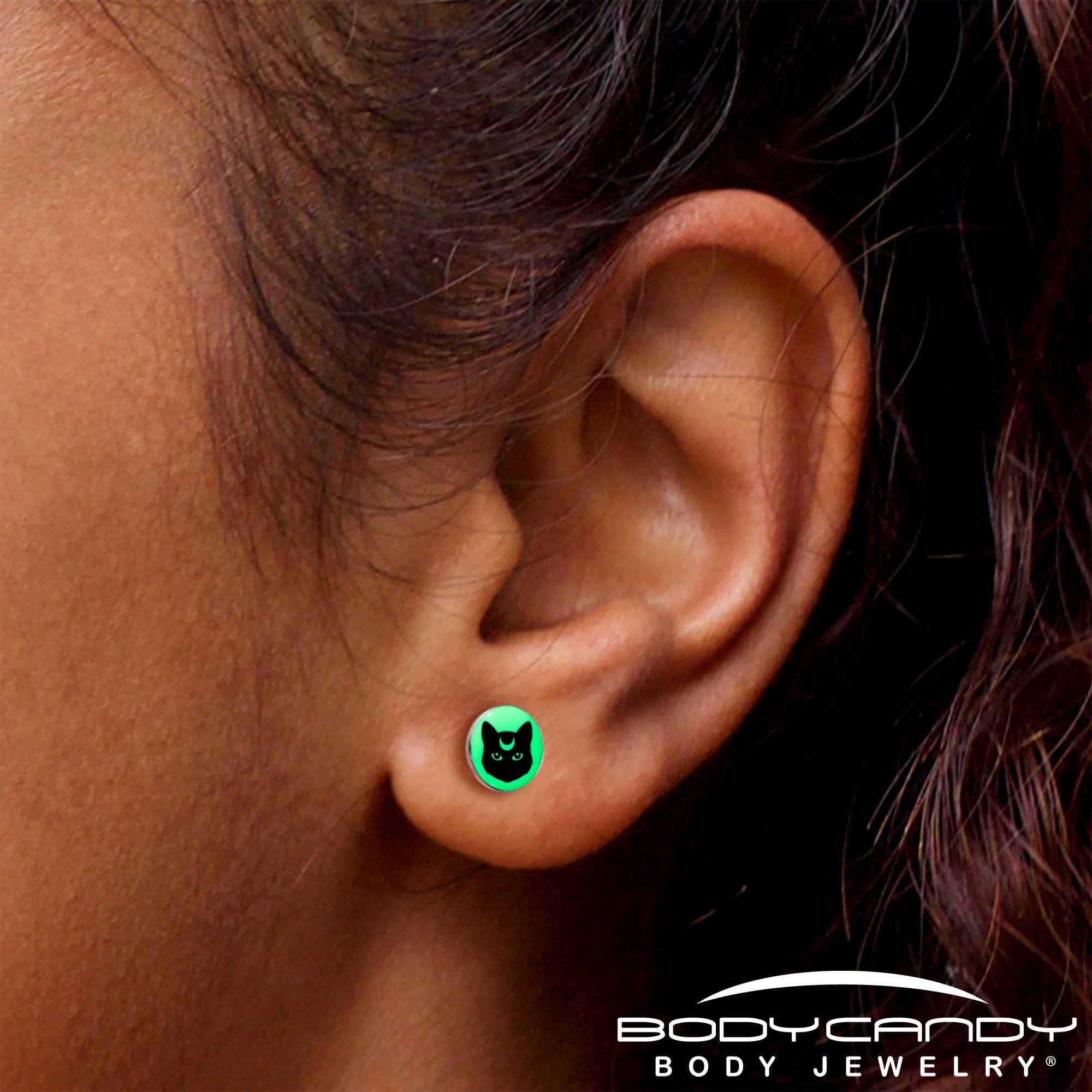 BodyCandy Mystic Kitty Cat Glow in the Dark Stud Earrings by Onyx O — size reference