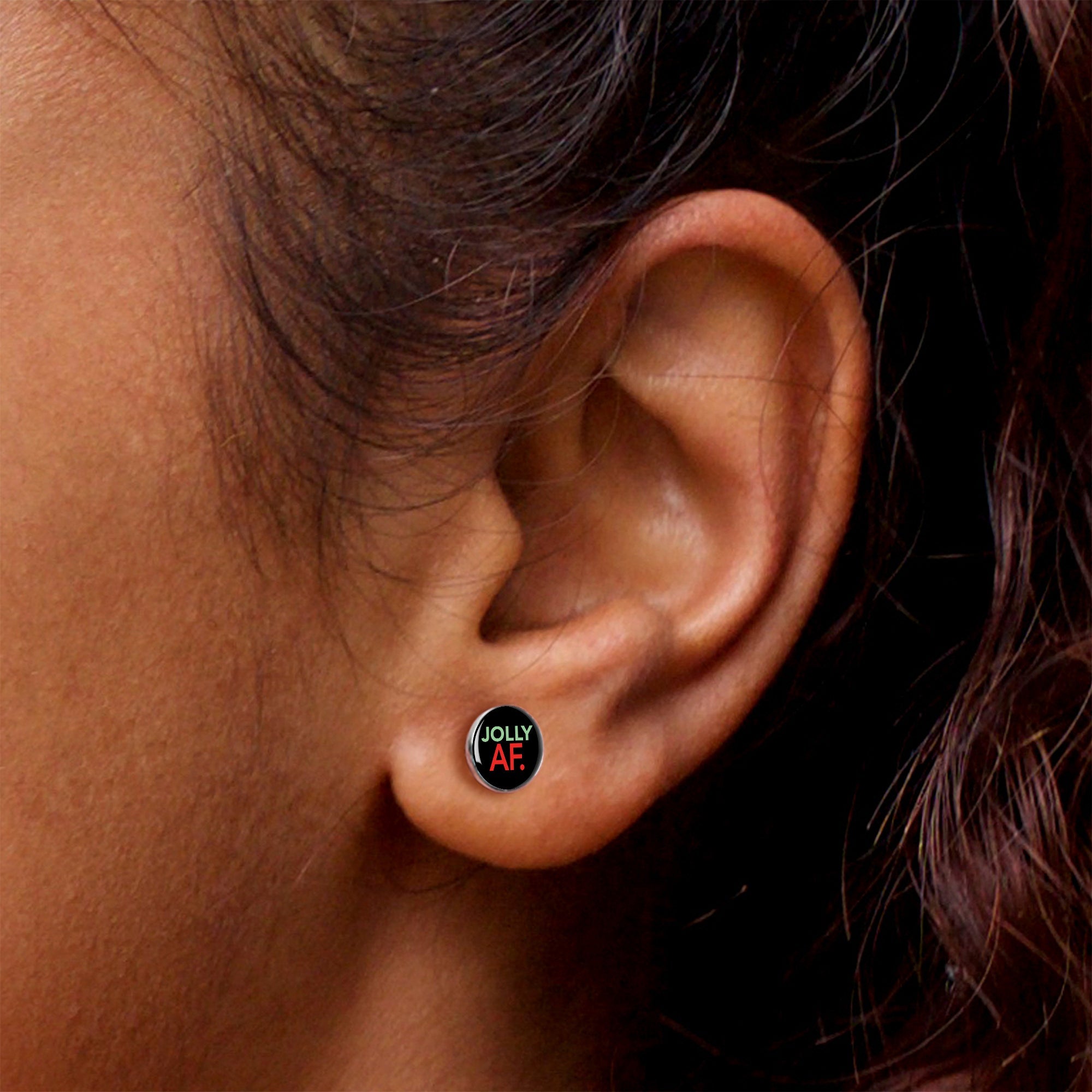 BodyCandy Jolly AF Festive Holiday Christmas Stud Earrings by Onyx O — size reference