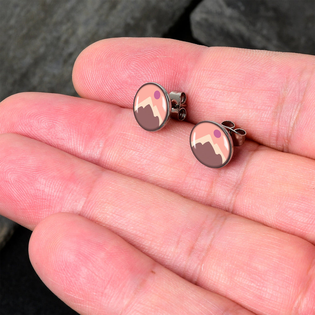 BodyCandy Mountain Sunrise Stud Earrings by Onyx O — detail close-up