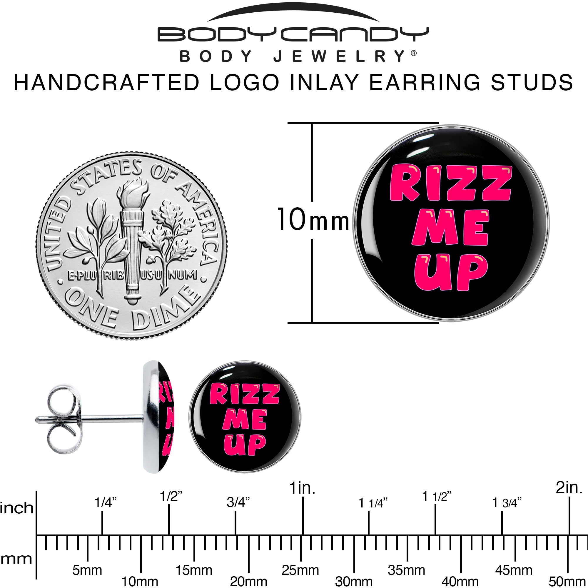 BodyCandy RIZZ ME UP Stud Earrings by Onyx O — alternative angle