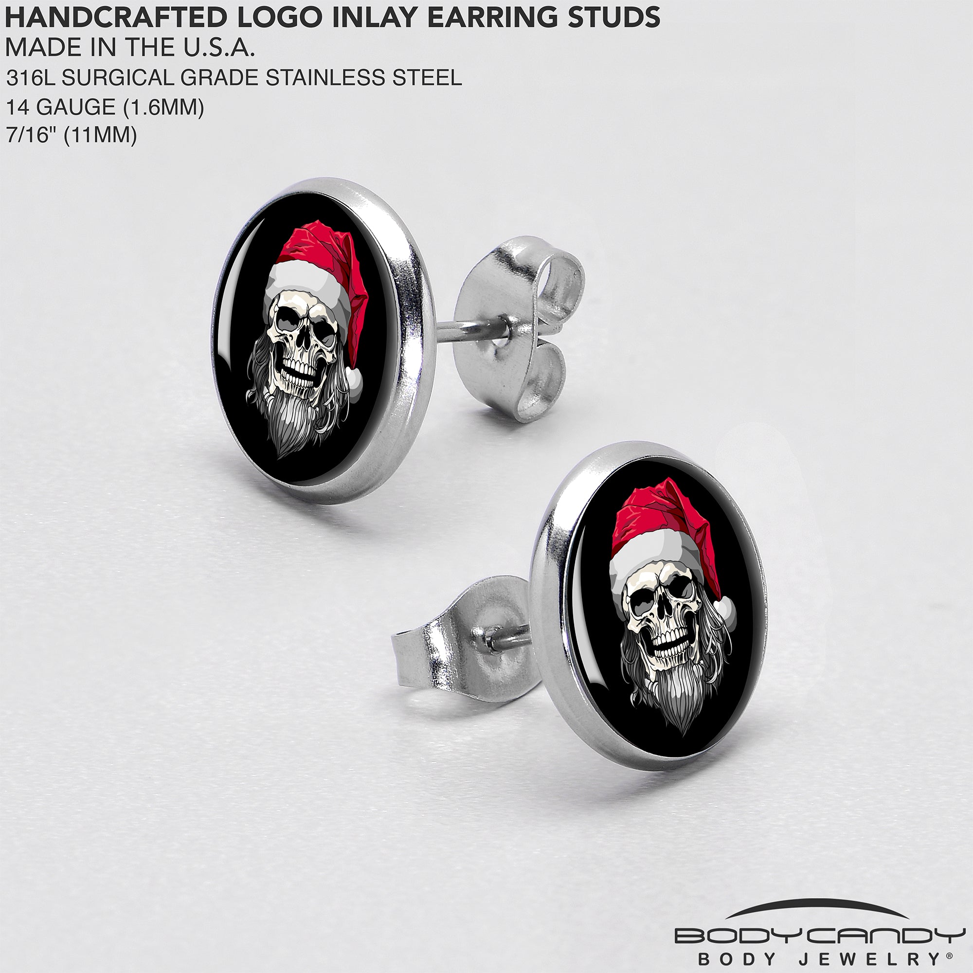 BodyCandy Holiday Skeleton Santa Claus Stud Earrings by Onyx O — alternative angle