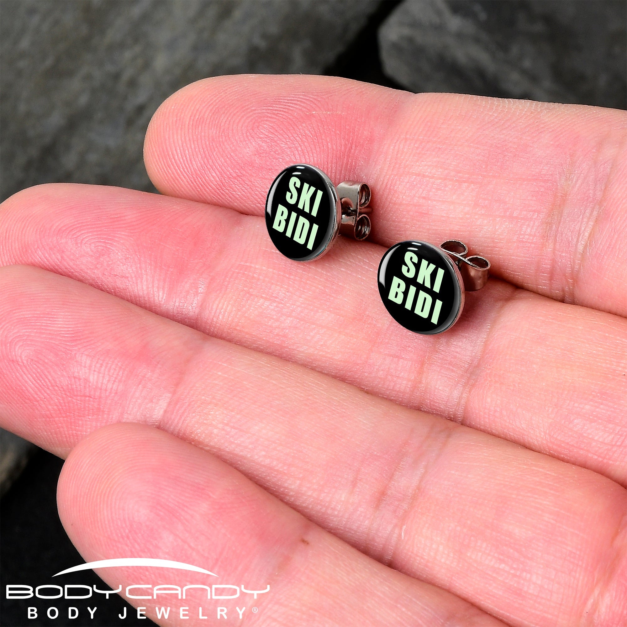BodyCandy SKIBIDI Stud Earrings by Onyx O — detail close-up