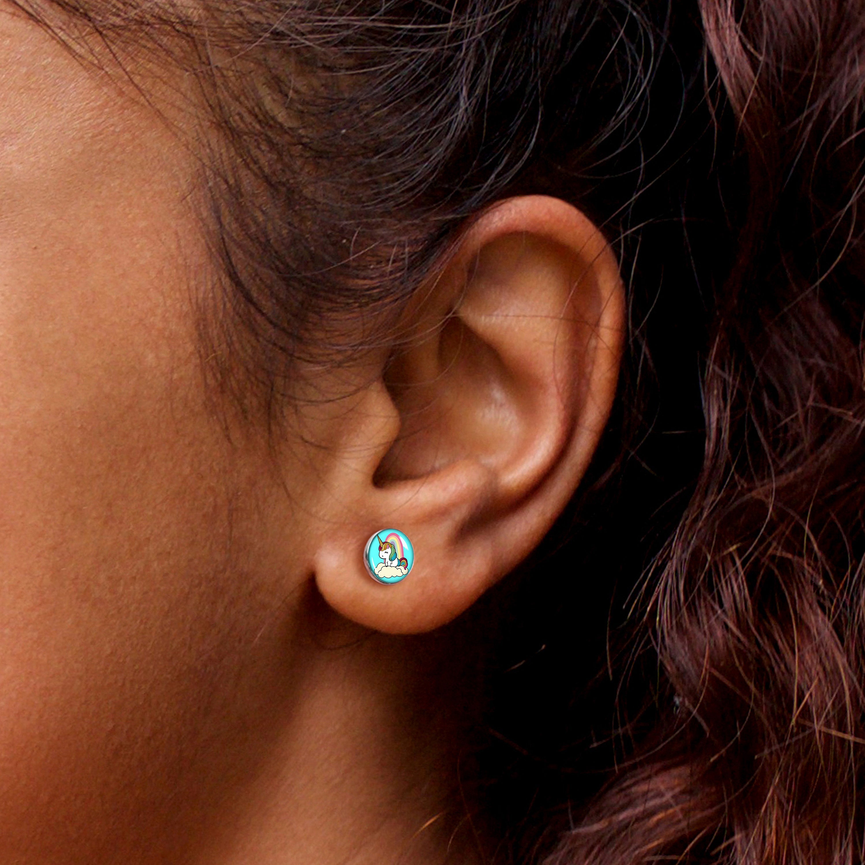 BodyCandy Rainbow Unicorn Stud Earrings by Onyx O — size reference