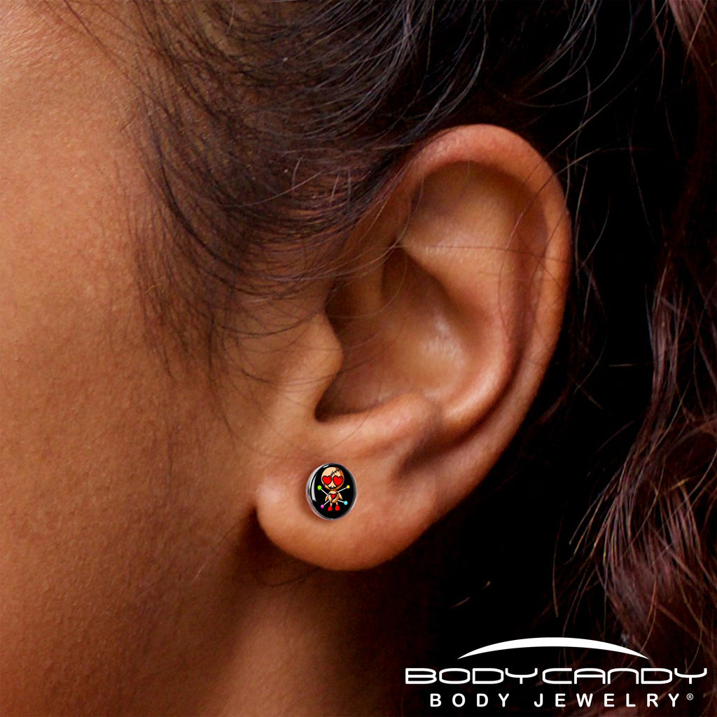 BodyCandy Valentine Heart Voodoo Doll Stud Earrings — size reference