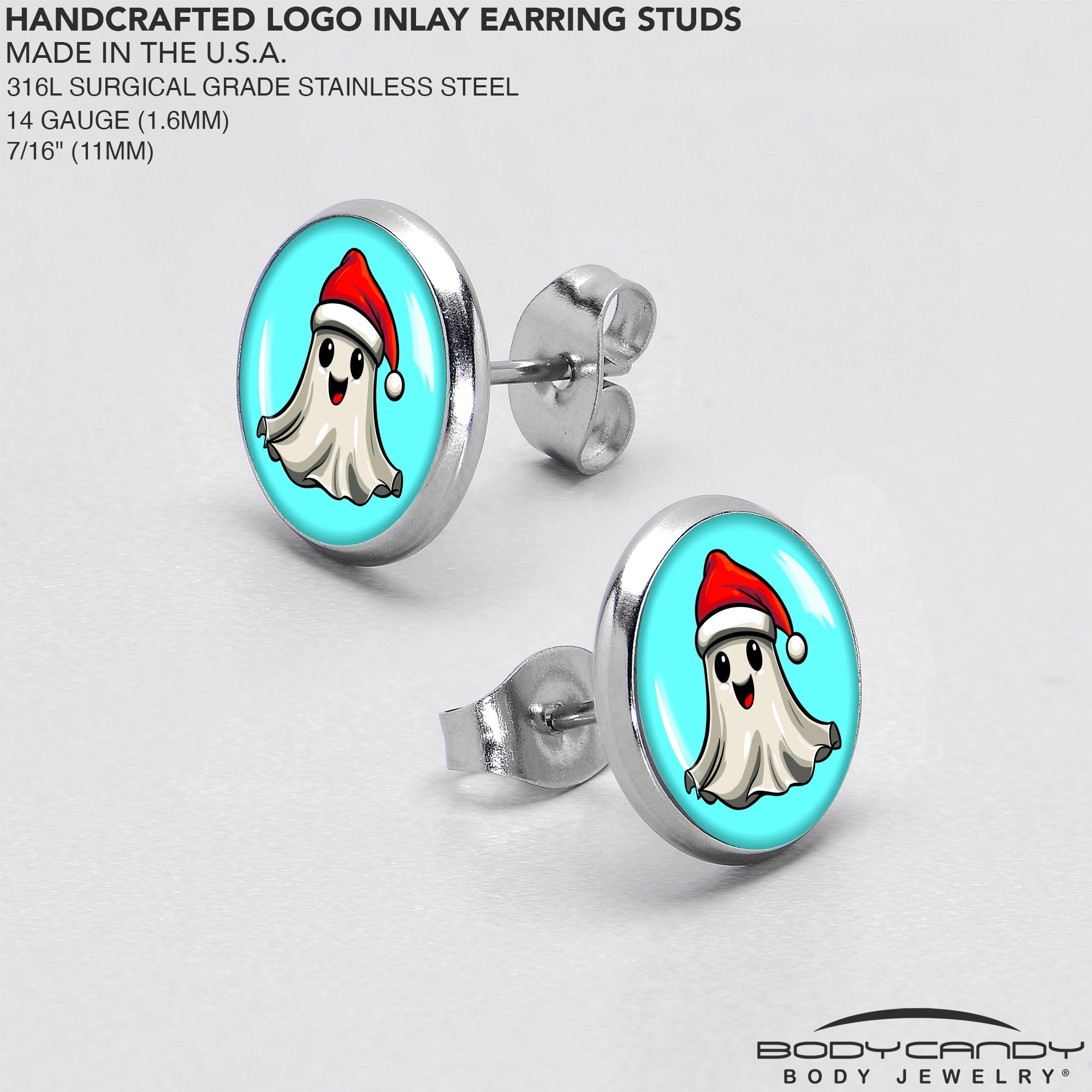 BodyCandy Holiday Christmas Spirit Ghost Stud Earrings by Onyx O — alternative angle