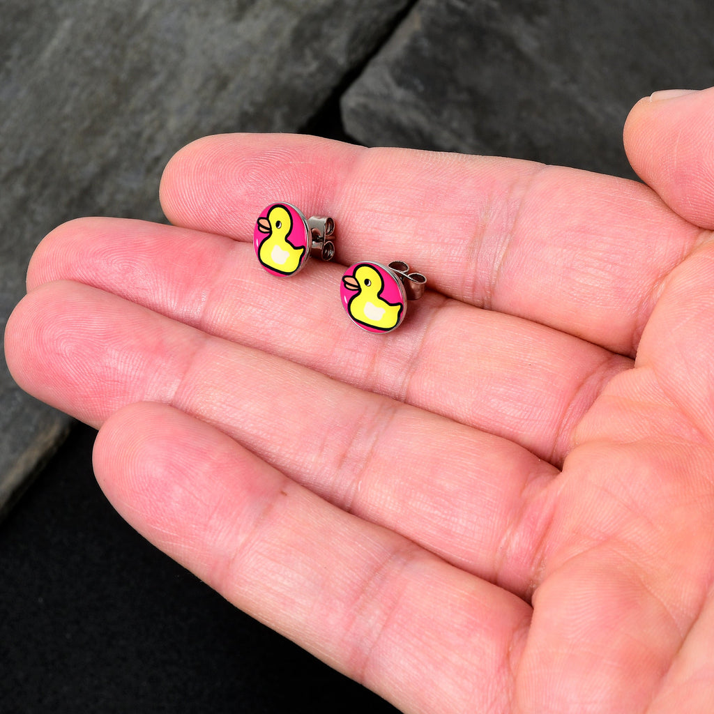 BodyCandy Yellow Ducky Stud Earrings by Onyx O — detail close-up