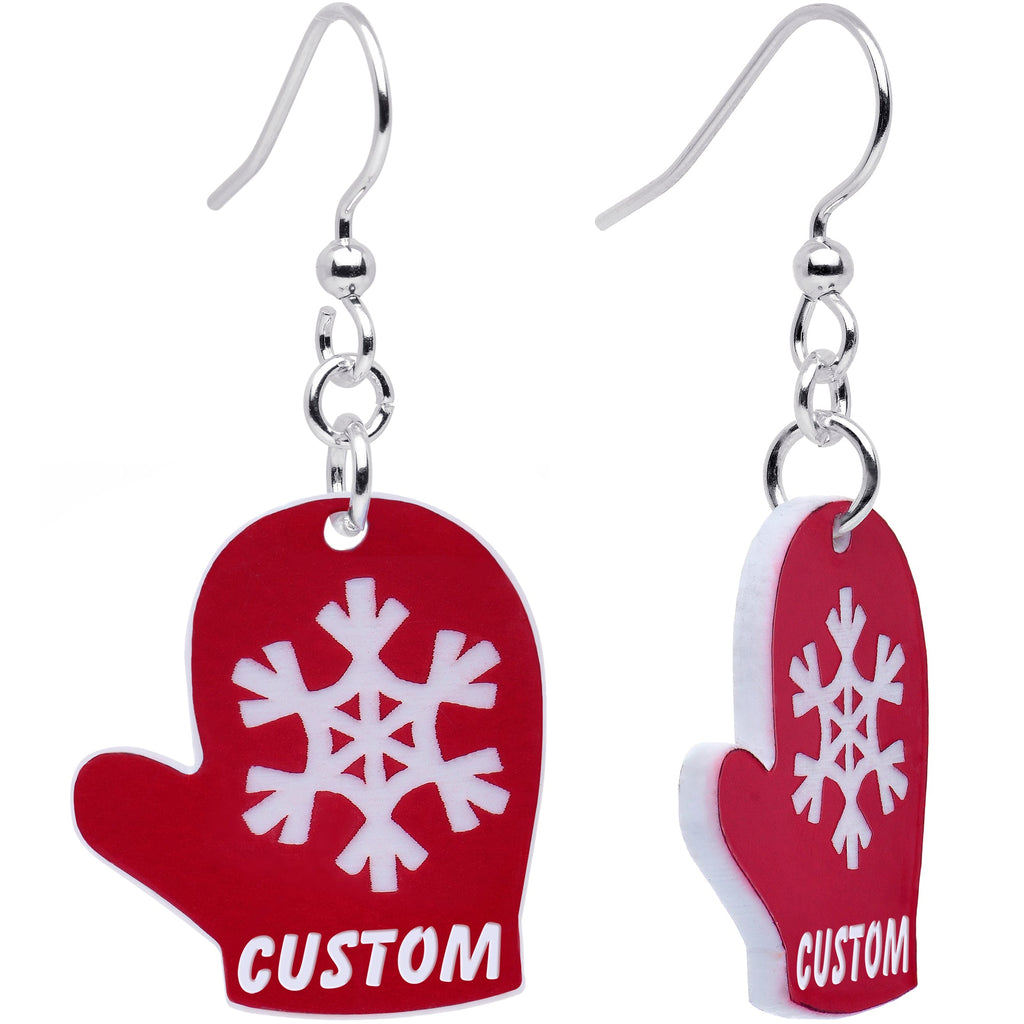 BodyCandy Custom Holiday Mittens Personalized Dangle Earrings — back view