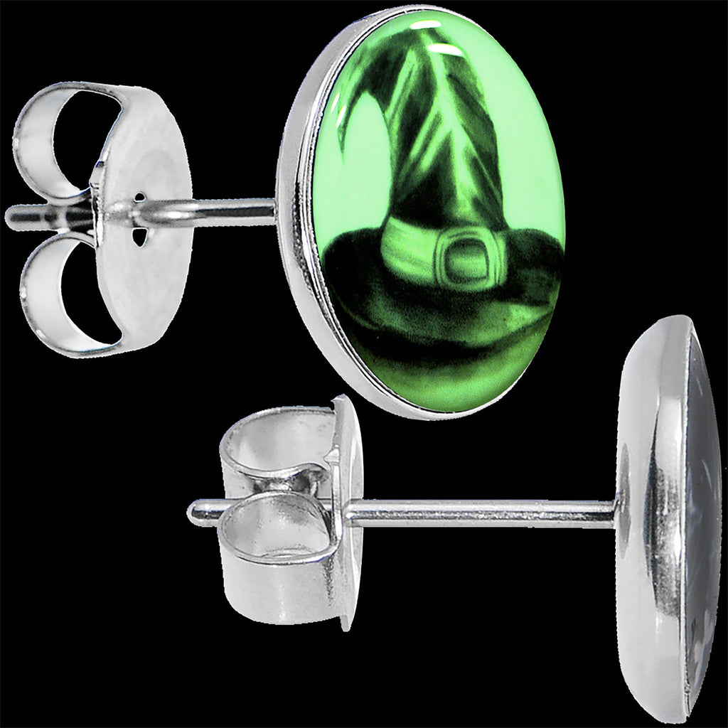 BodyCandy Magic Witch Hat Glow in the Dark Stud Earrings — detail close-up