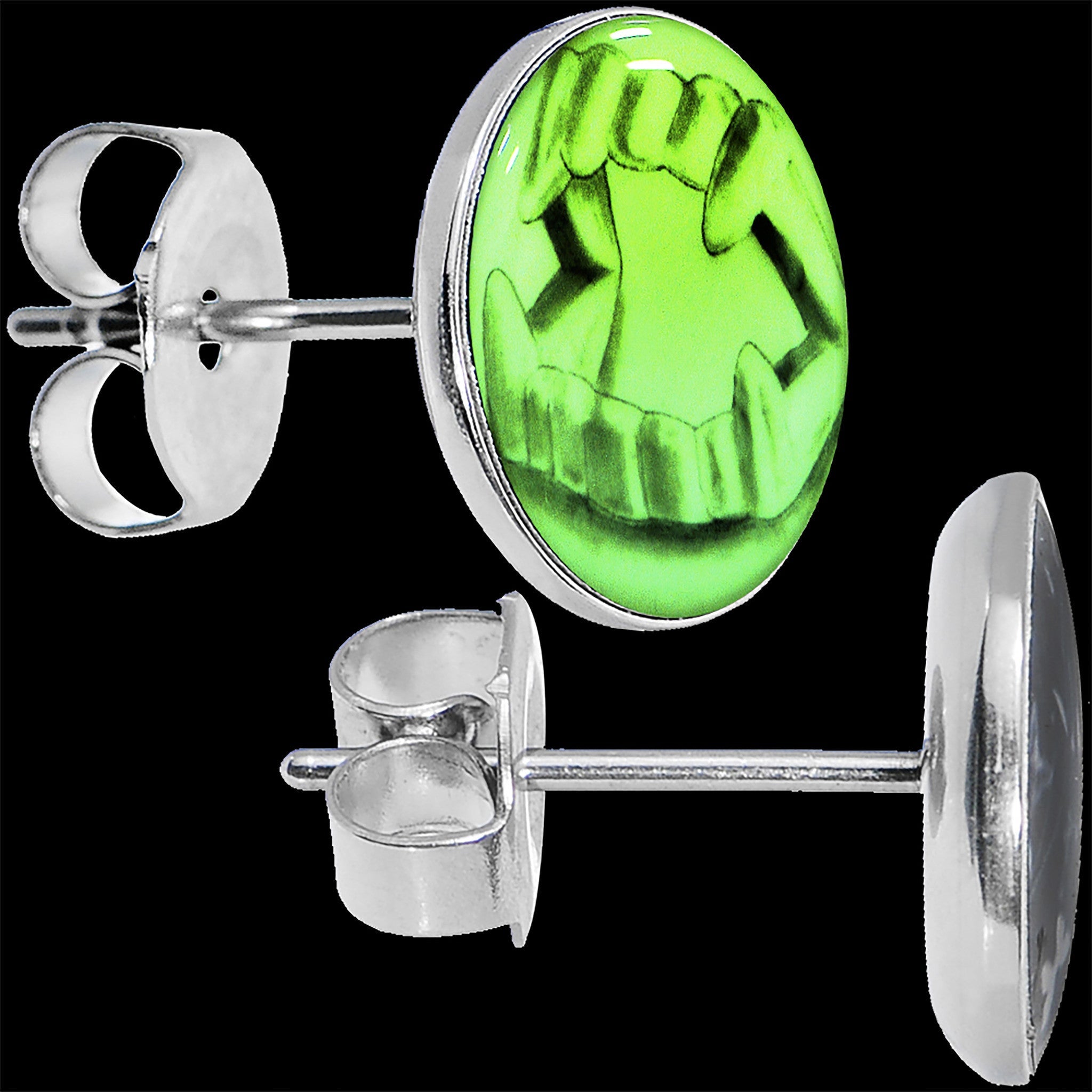 BodyCandy Fearsome Fangs Glow in the Dark Stud Earrings — detail close-up