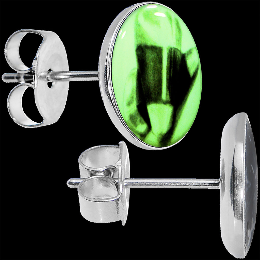 BodyCandy Classic Candy Corn Glow in the Dark Stud Earrings — detail close-up