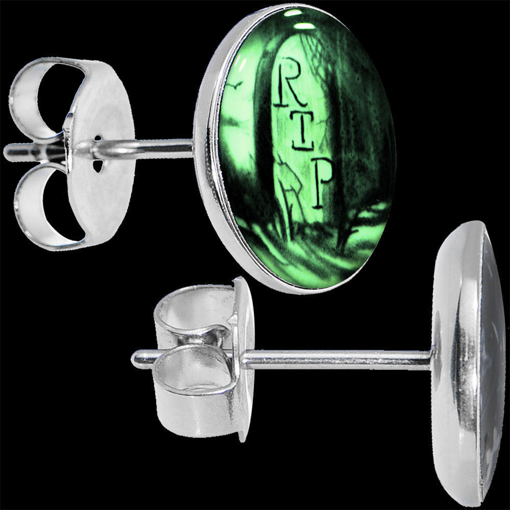 BodyCandy RIP Tombstone Glow in the Dark Stud Earrings — main product shot