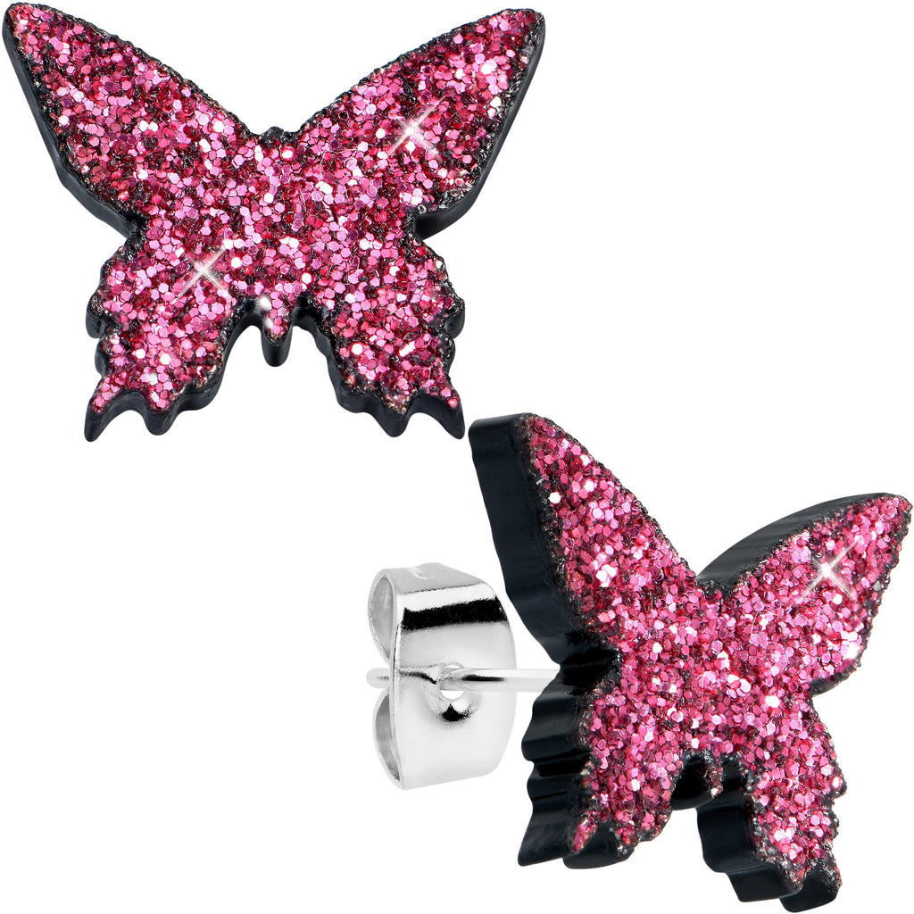 BodyCandy Pink Glitter Butterfly Stud Earring Set — main product shot