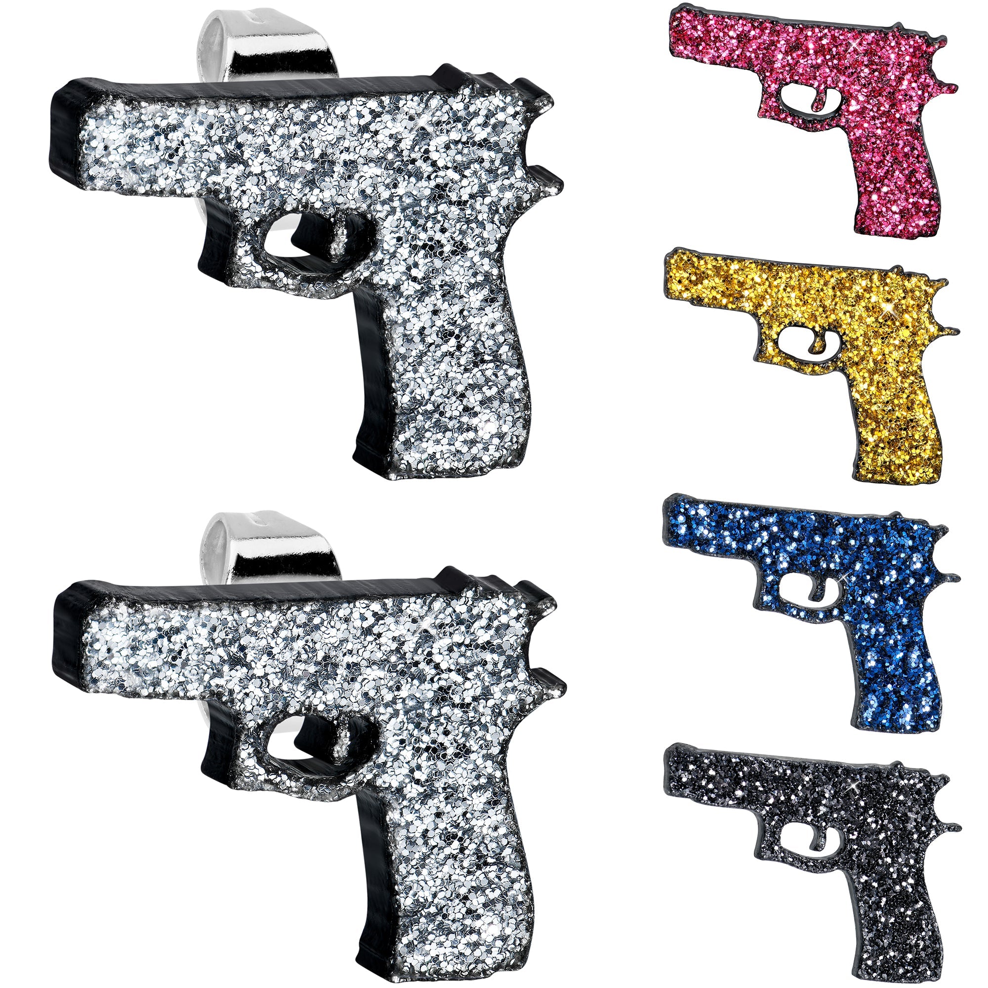 BodyCandy Black Glitter Gun Stud Earrings Set — alternative angle