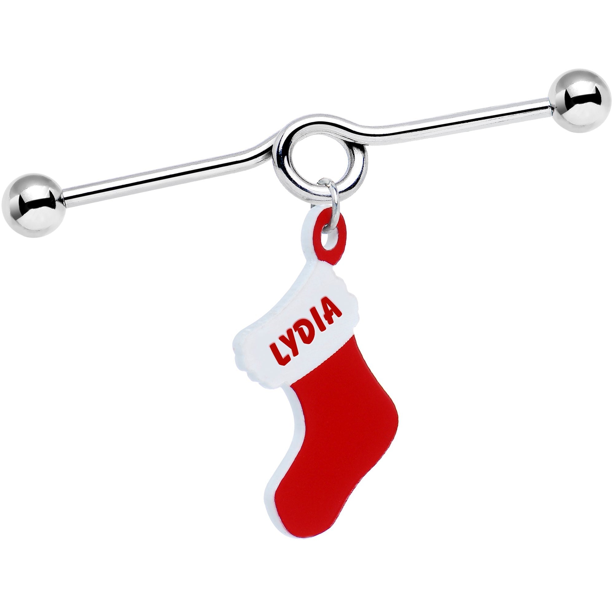 BodyCandy Custom Handcrafted Personalized Holiday Christmas Stocking Industrial Barbell — detail and construction