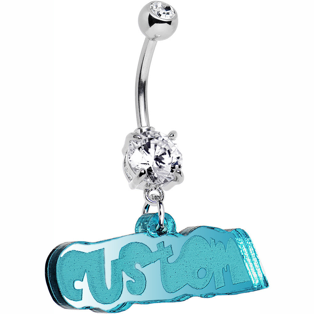 BodyCandy Custom Clear Gem Acrylic Lucite Name Dangle Belly Ring — side view