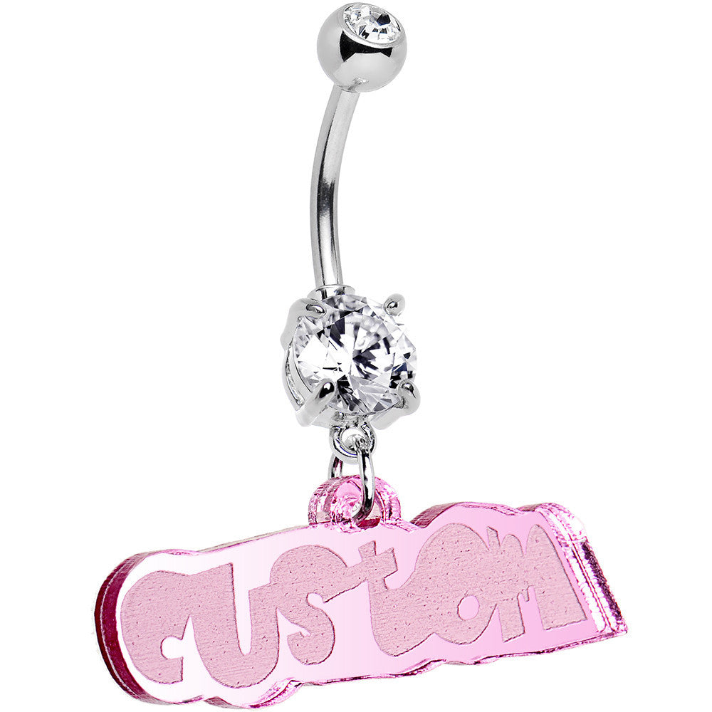 BodyCandy Custom Clear Gem Acrylic Lucite Name Dangle Belly Ring — detail close-up