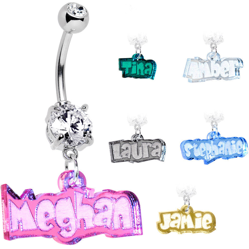 BodyCandy Custom Clear Gem Acrylic Lucite Name Dangle Belly Ring — main product shot