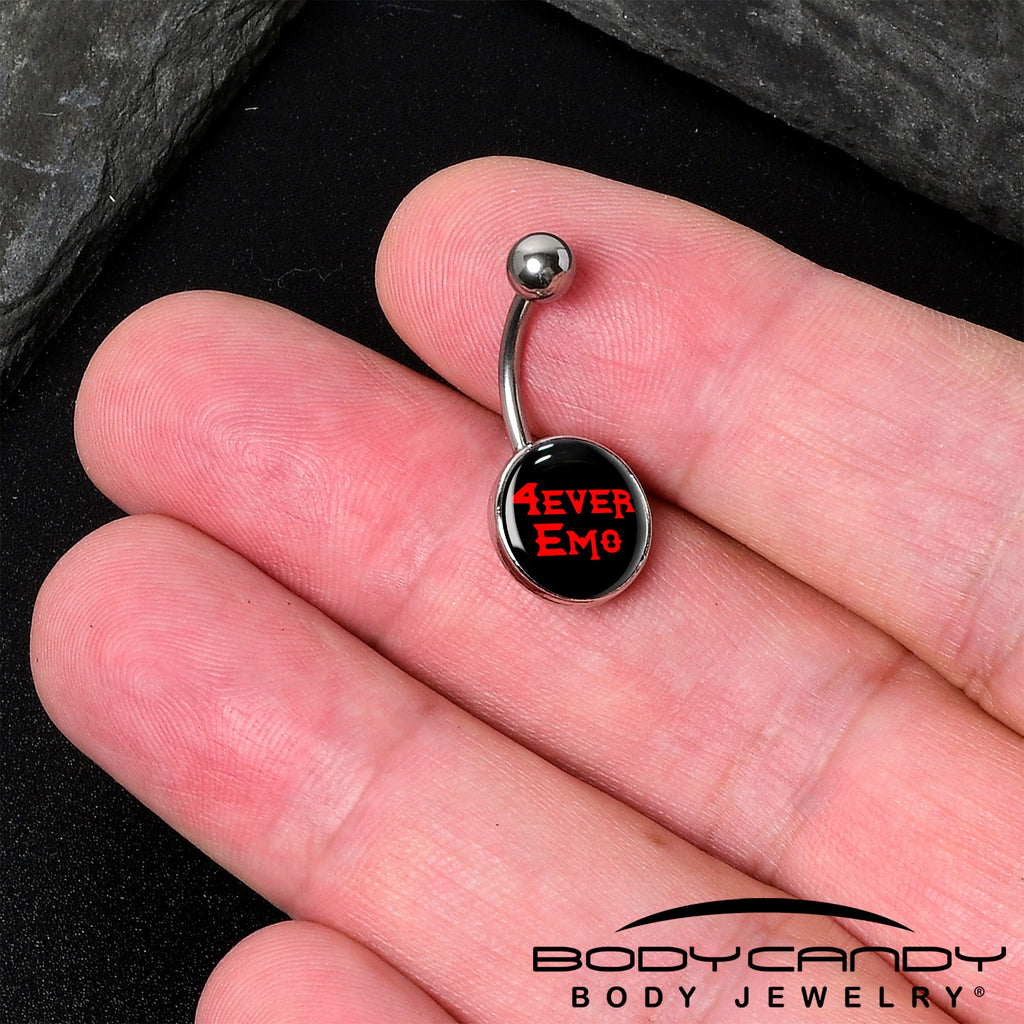 BodyCandy Black Red 4 Ever Emo Belly Ring by Onyx O — detail close-up