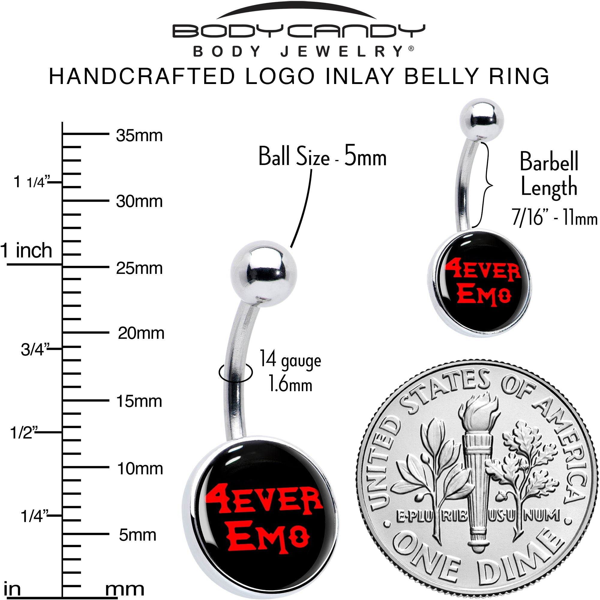 BodyCandy Black Red 4 Ever Emo Belly Ring by Onyx O — alternative angle