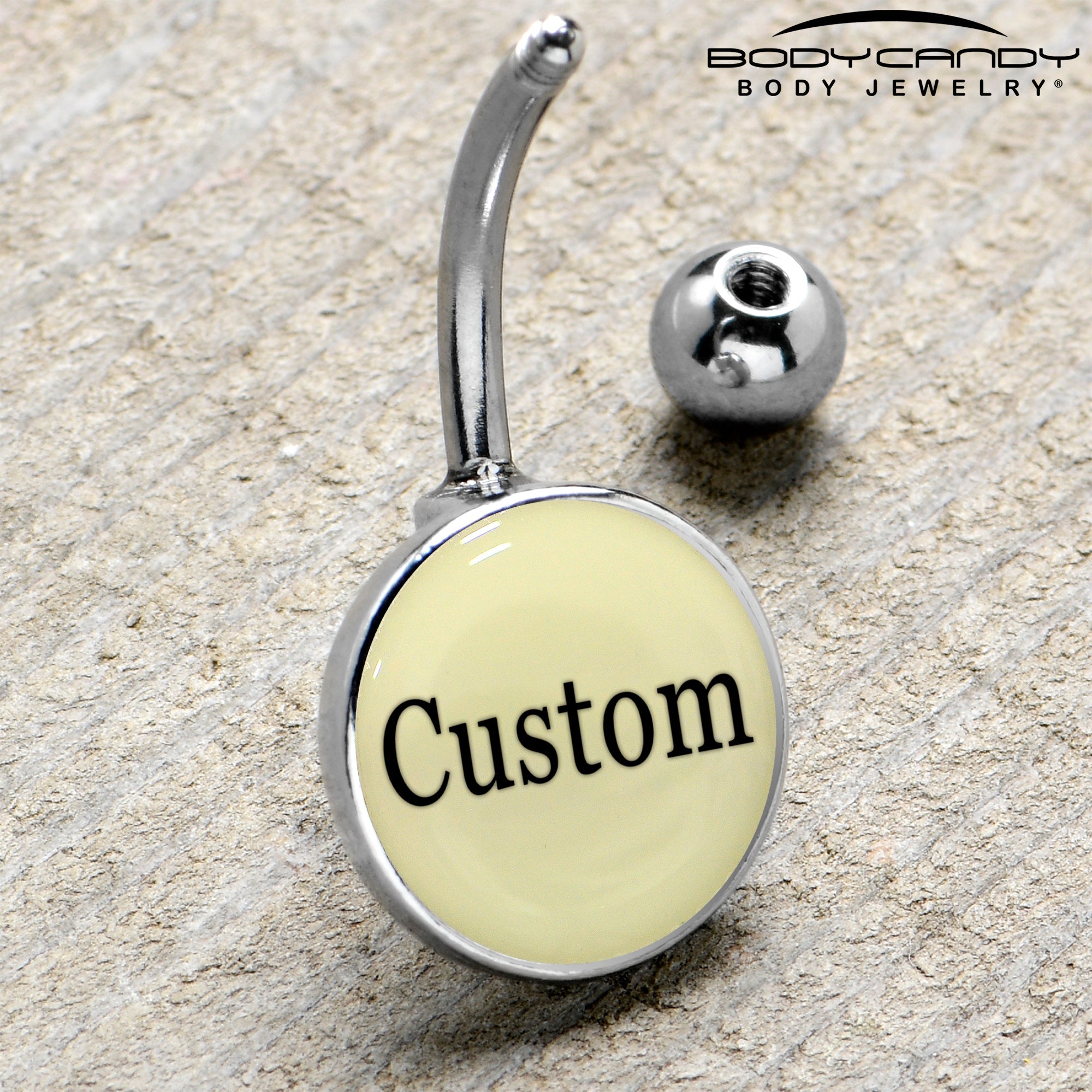 BodyCandy Custom Glow in the Dark Personalized Name Dangle Belly Ring — color detail