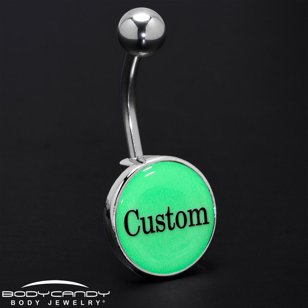 BodyCandy Custom Glow in the Dark Personalized Name Dangle Belly Ring — detail close-up