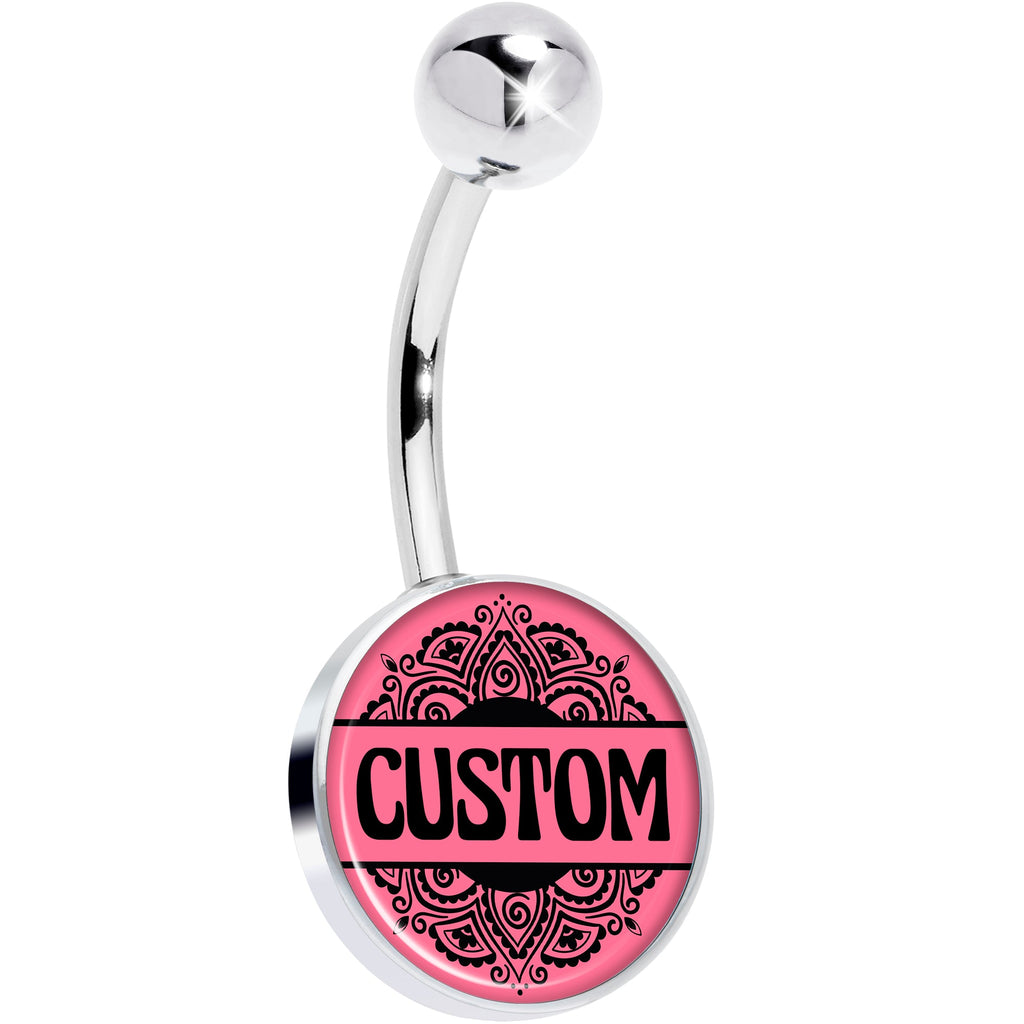 BodyCandy Custom Pink Mandala Personalized Name Belly Ring — main product shot