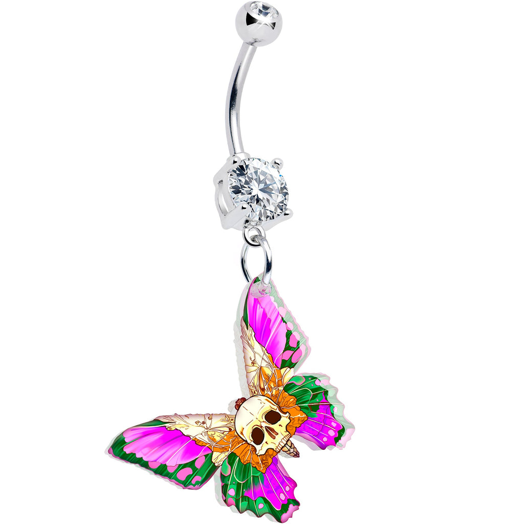 BodyCandy Clear Gem Butterfly Skull Dangle Belly Ring by Onyx O — main product shot
