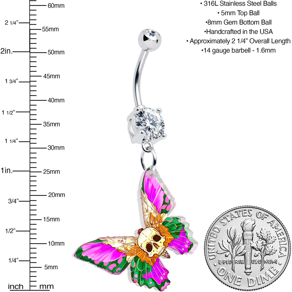 BodyCandy Clear Gem Butterfly Skull Dangle Belly Ring by Onyx O — lifestyle context