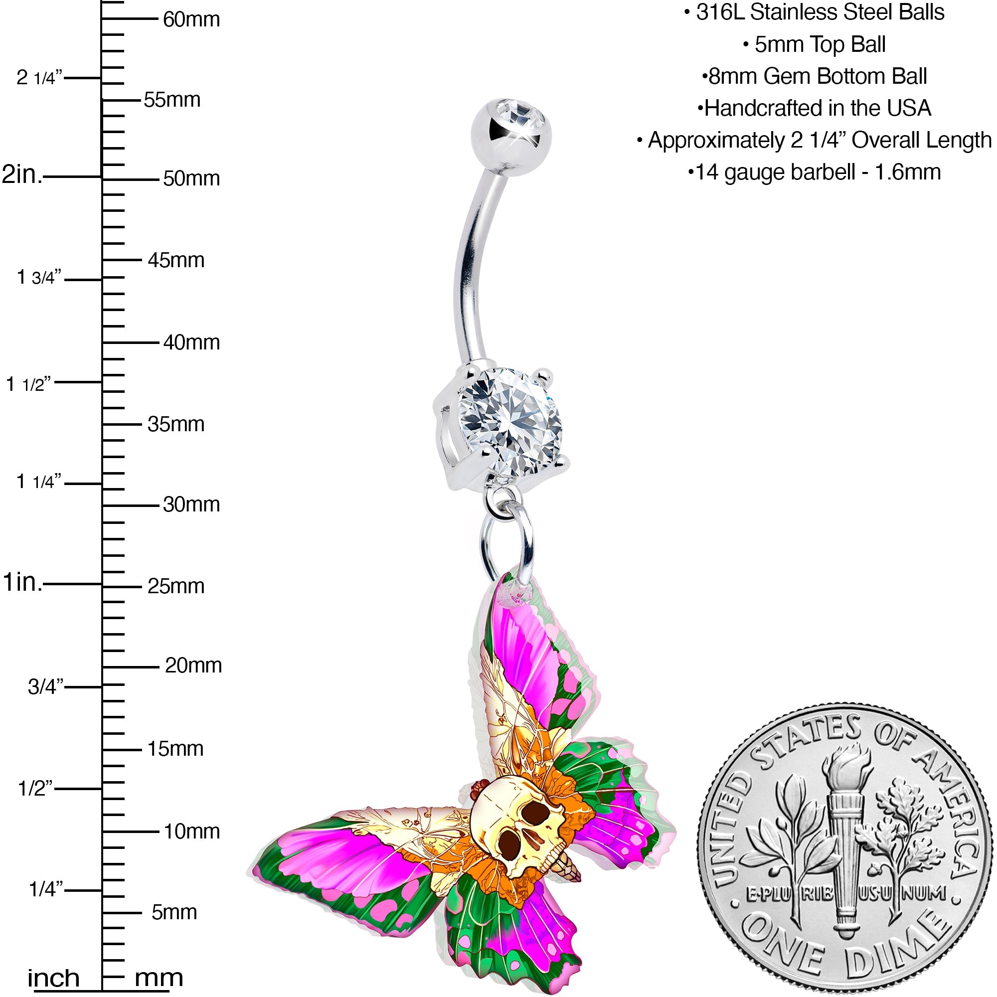 BodyCandy Clear Gem Butterfly Skull Dangle Belly Ring by Onyx O — lifestyle context